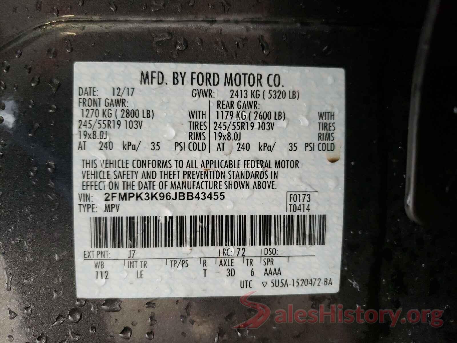 2FMPK3K96JBB43455 2018 FORD EDGE