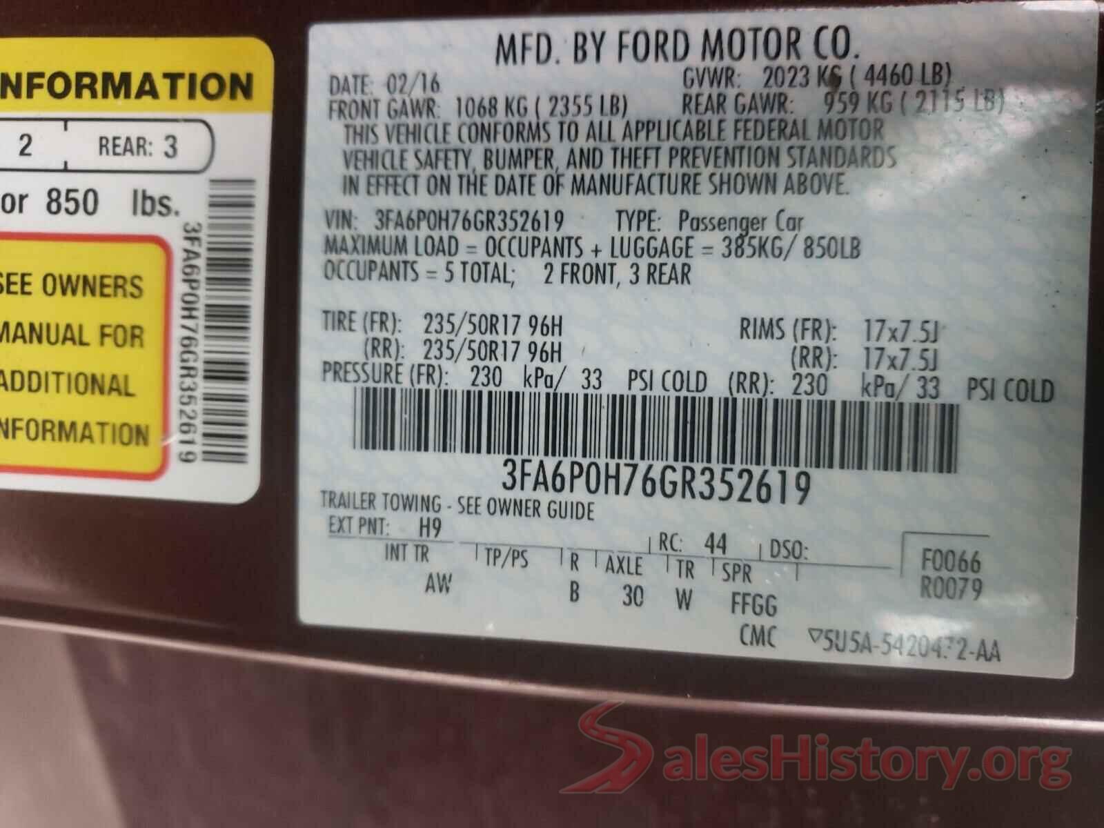 3FA6P0H76GR352619 2016 FORD FUSION