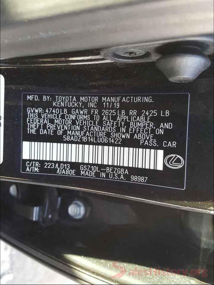 58ADZ1B14LU061422 2020 LEXUS ES350