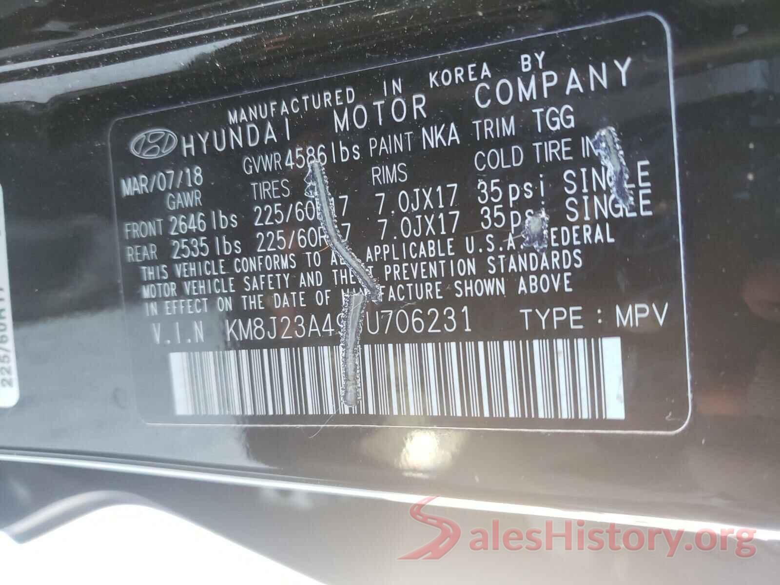 KM8J23A49JU706231 2018 HYUNDAI TUCSON