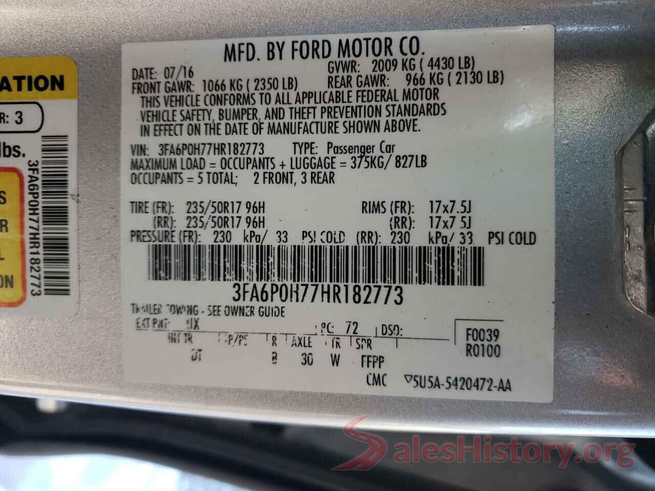 3FA6P0H77HR182773 2017 FORD FUSION