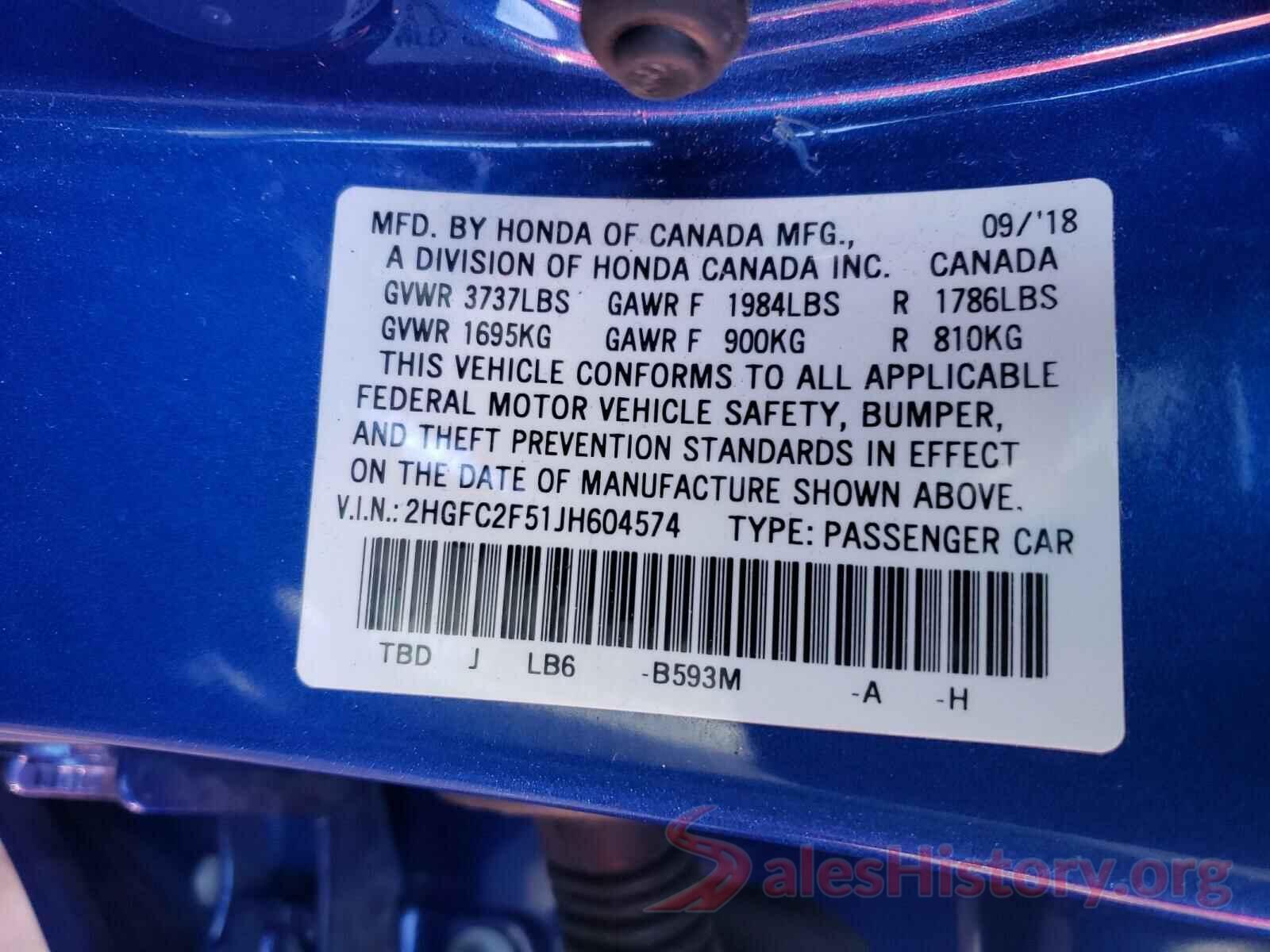 2HGFC2F51JH604574 2018 HONDA CIVIC