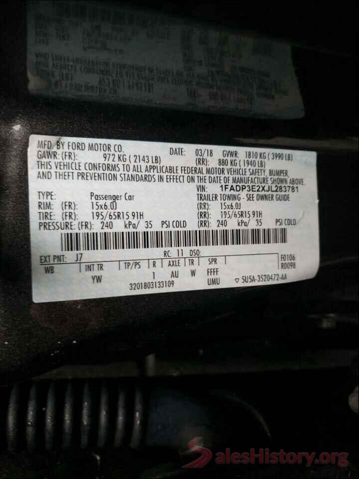 1FADP3E2XJL283781 2018 FORD FOCUS