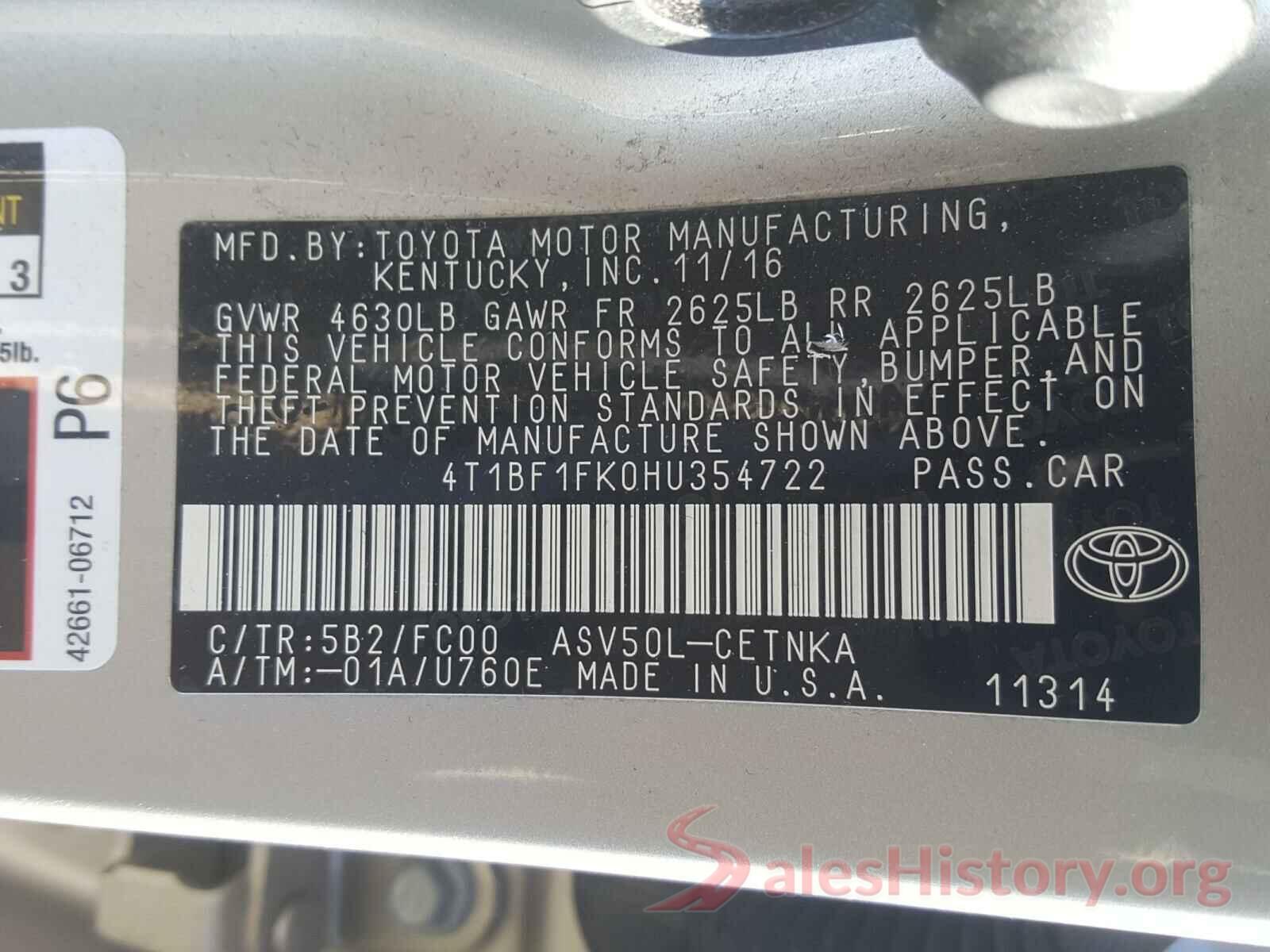 4T1BF1FK0HU354722 2017 TOYOTA CAMRY