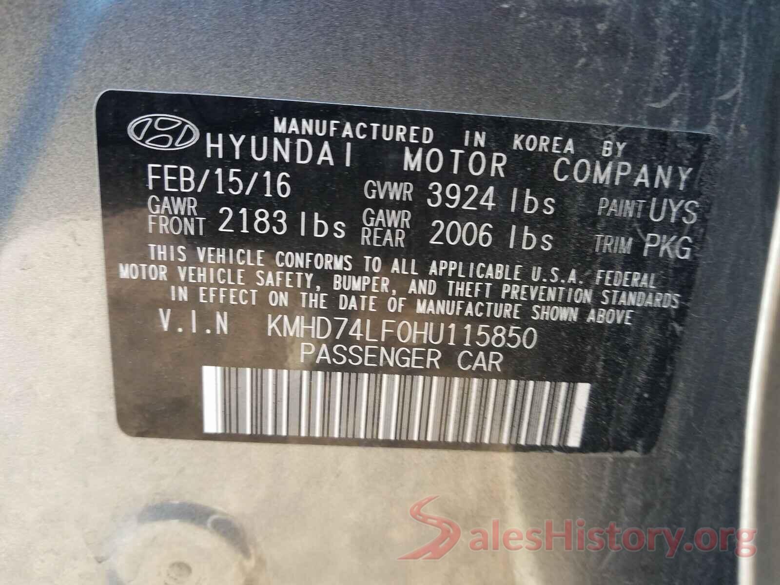 KMHD74LF0HU115850 2017 HYUNDAI ELANTRA