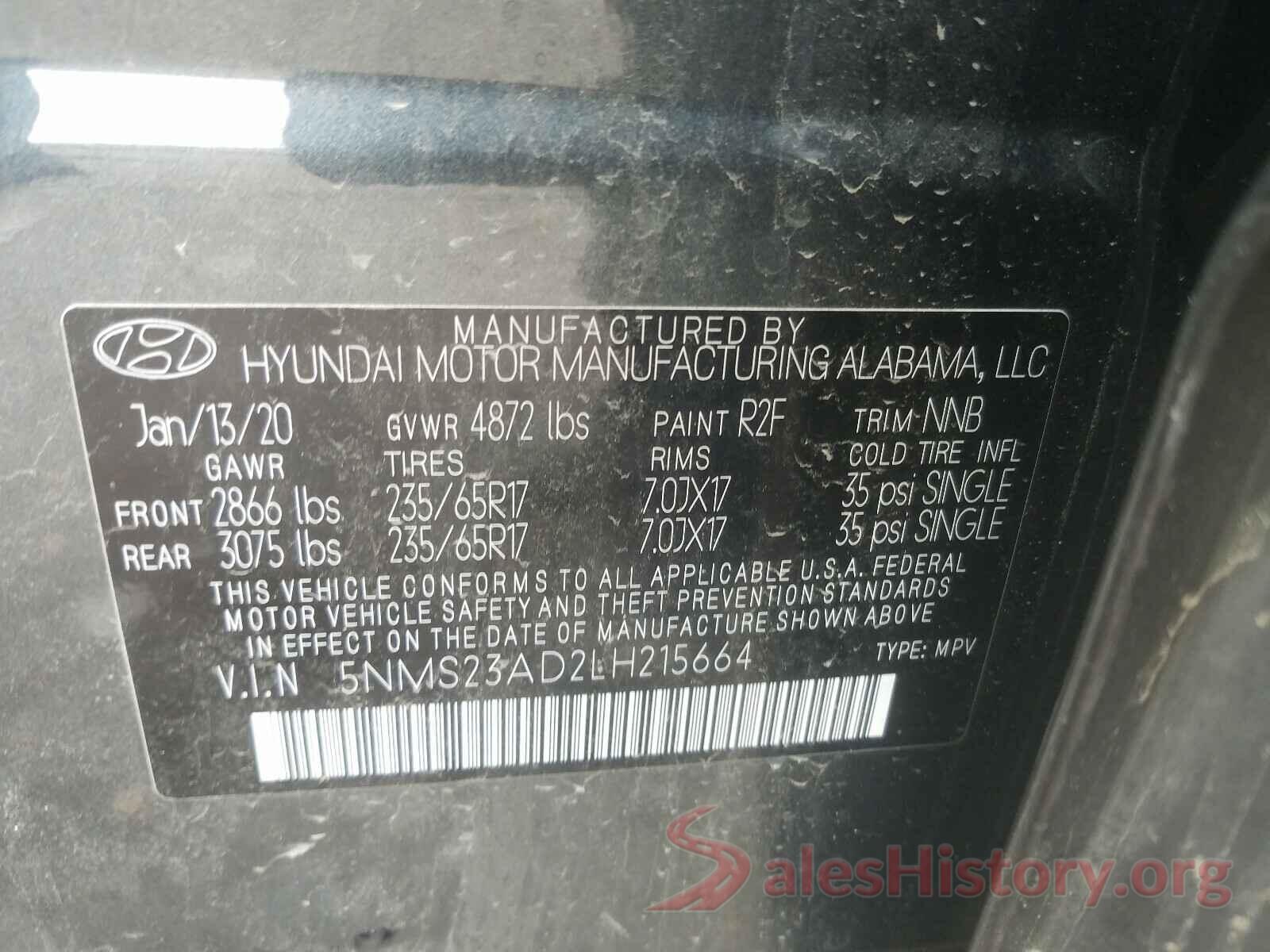 5NMS23AD2LH215664 2020 HYUNDAI SANTA FE