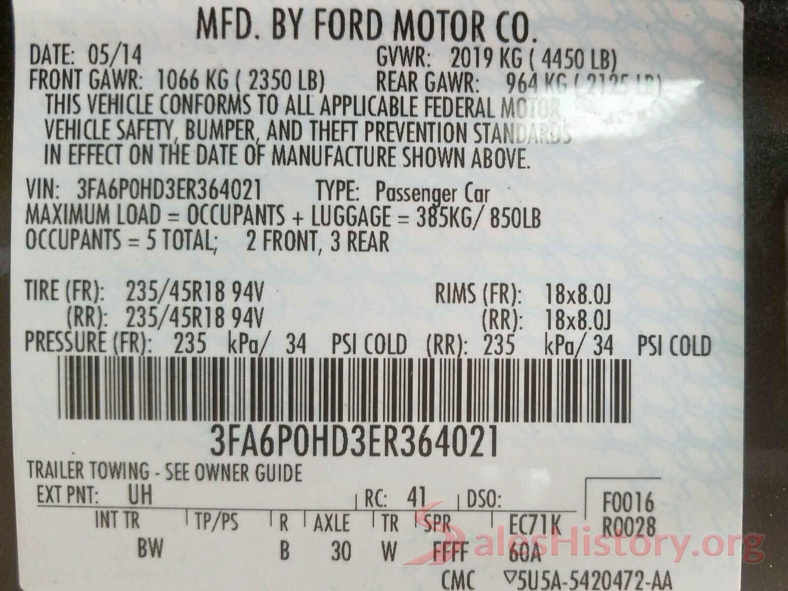 SHHFK7H60KU409608 2014 FORD FUSION