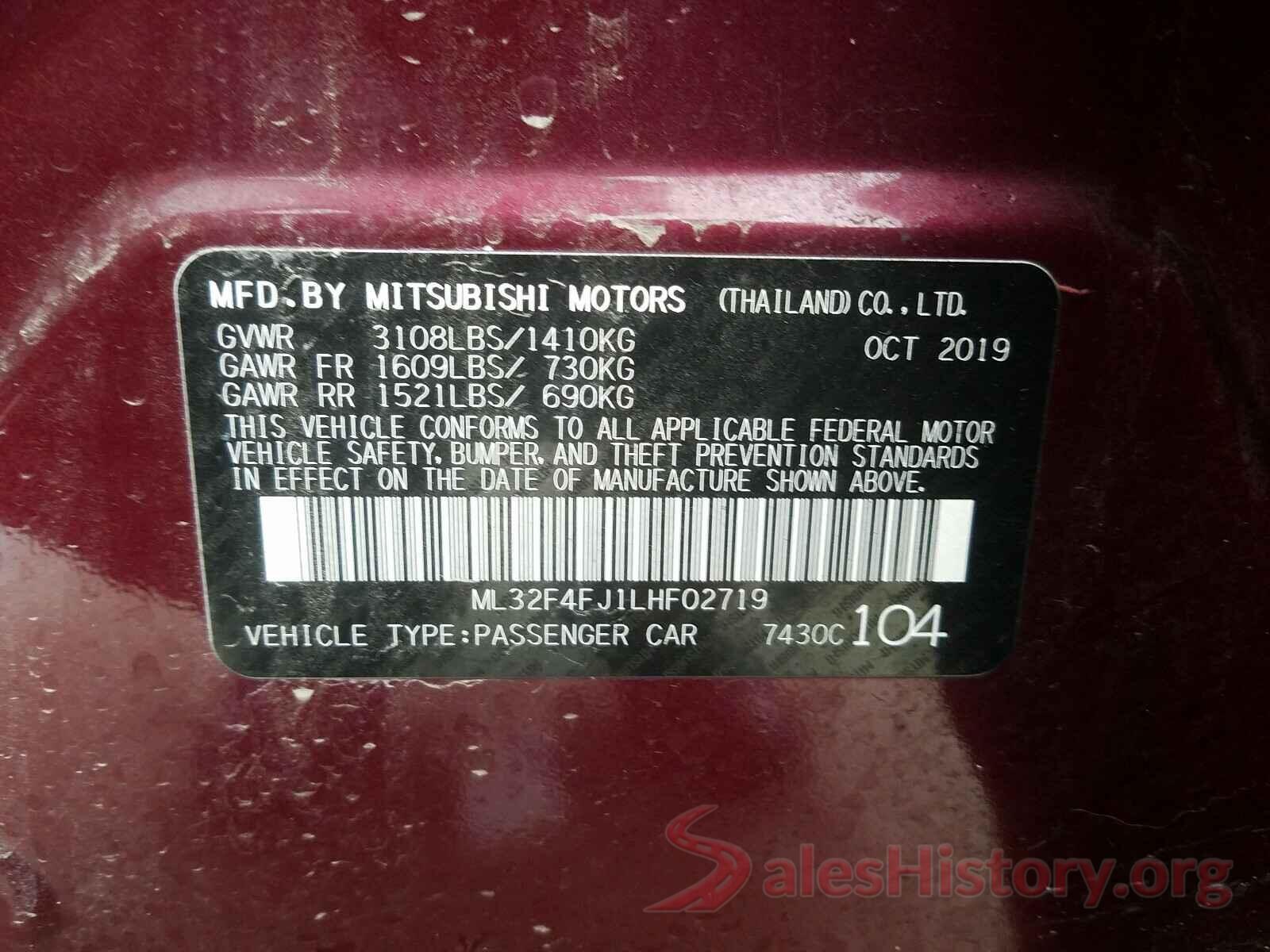 ML32F4FJ1LHF02719 2020 MITSUBISHI MIRAGE