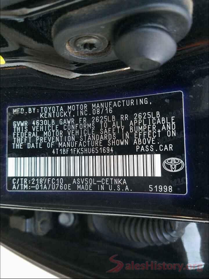 4T1BF1FK5HU651694 2017 TOYOTA CAMRY