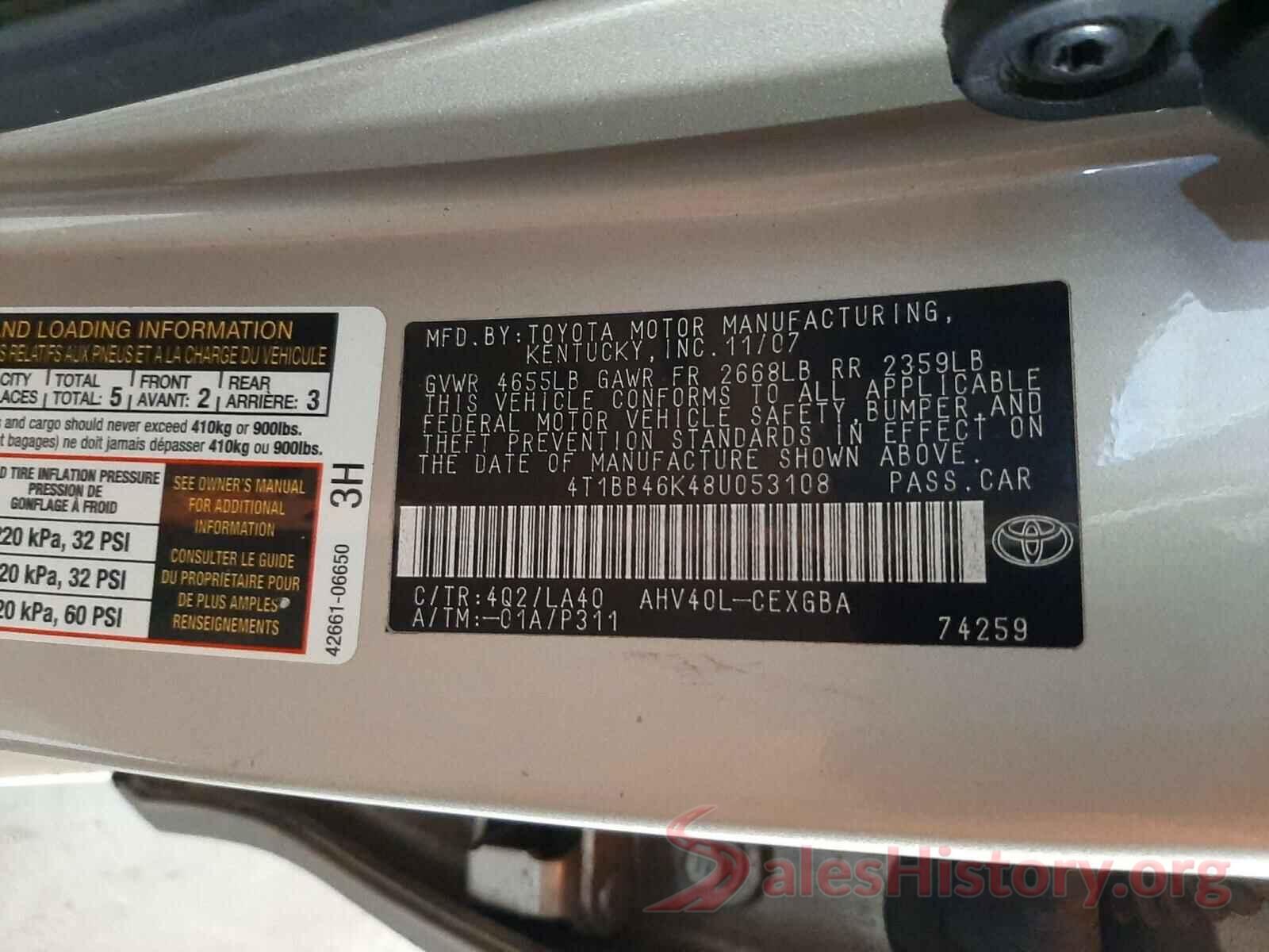 2T3G1RFV2LW125312 2008 TOYOTA CAMRY