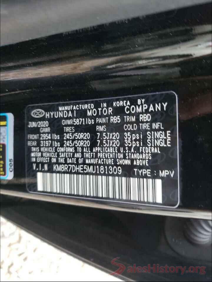 KM8R7DHE5MU181309 2021 HYUNDAI PALISADE