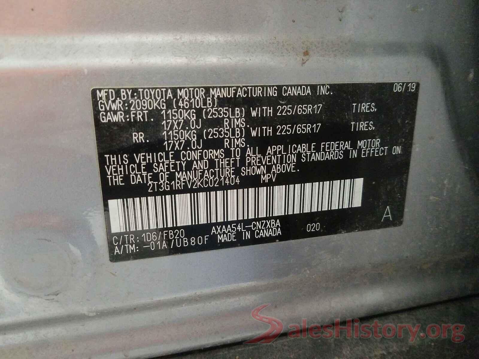 2T3G1RFV2KC021404 2019 TOYOTA RAV4