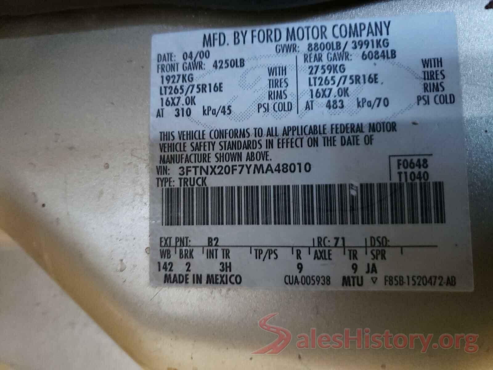 1C4PJMDX1MD154502 2000 FORD F250