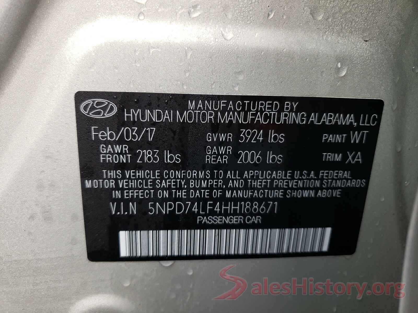 5NPD74LF4HH188671 2017 HYUNDAI ELANTRA