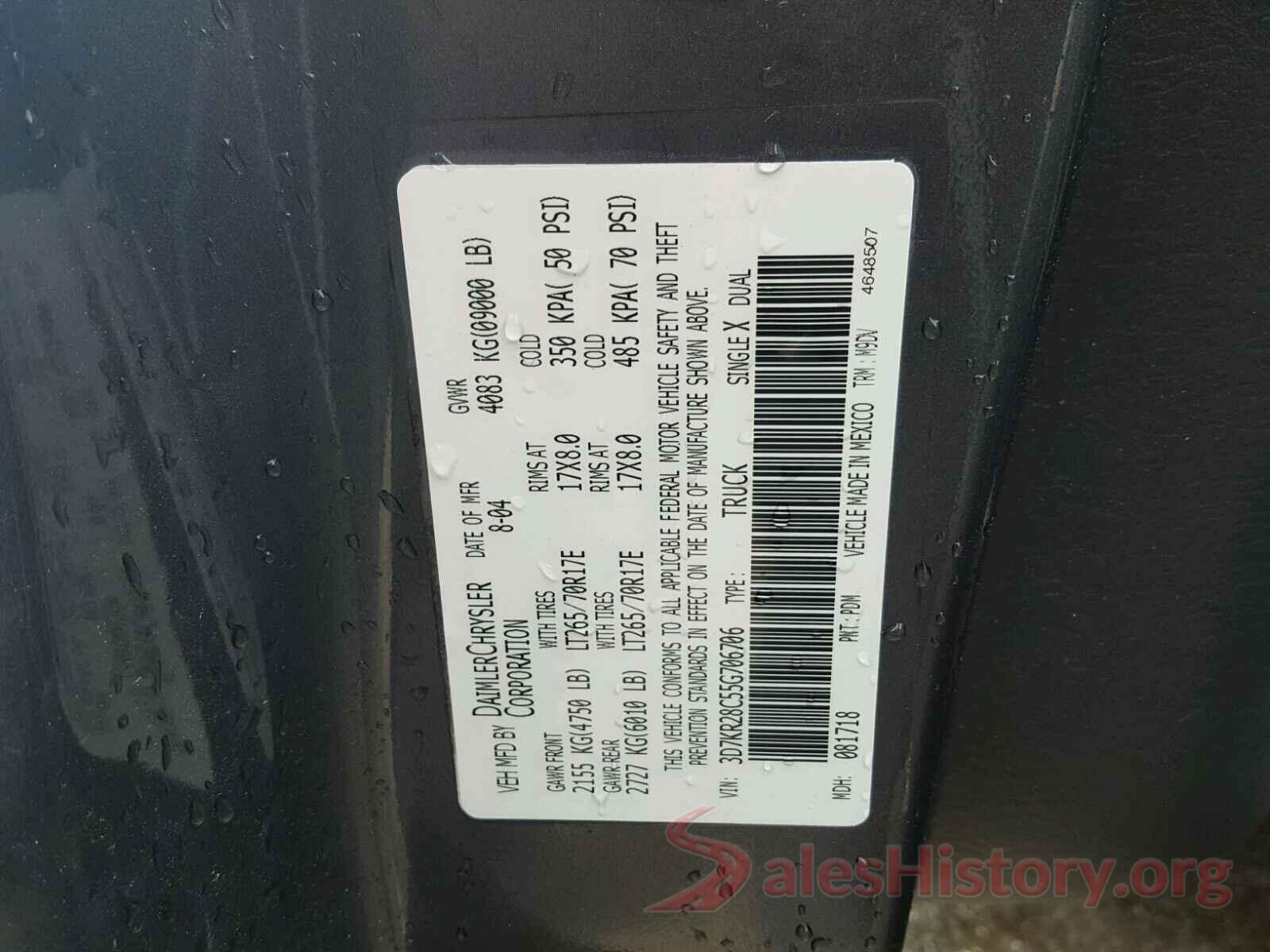 KNAFK5A86G5599356 2005 DODGE RAM 2500