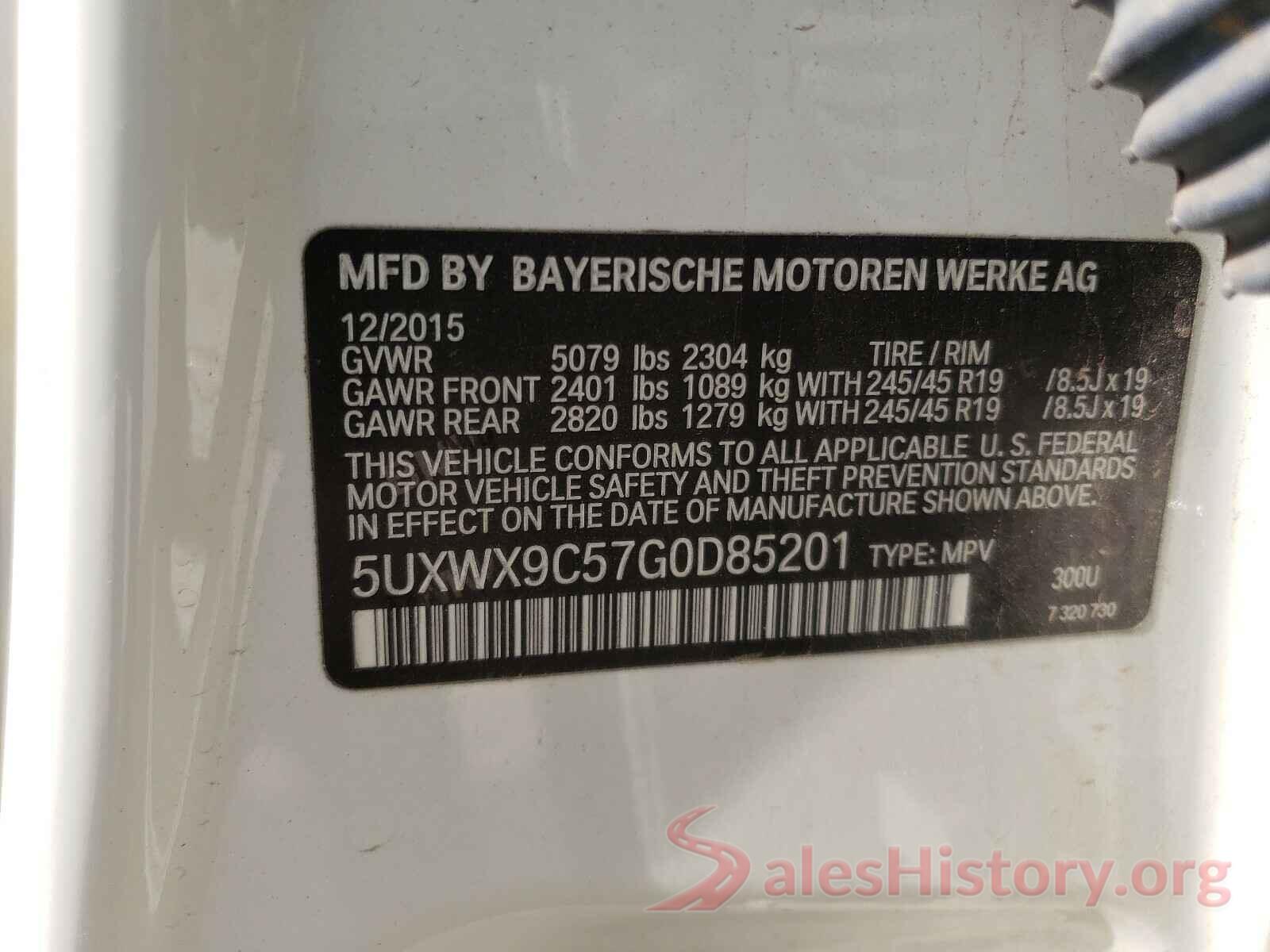 5UXWX9C57G0D85201 2016 BMW X3