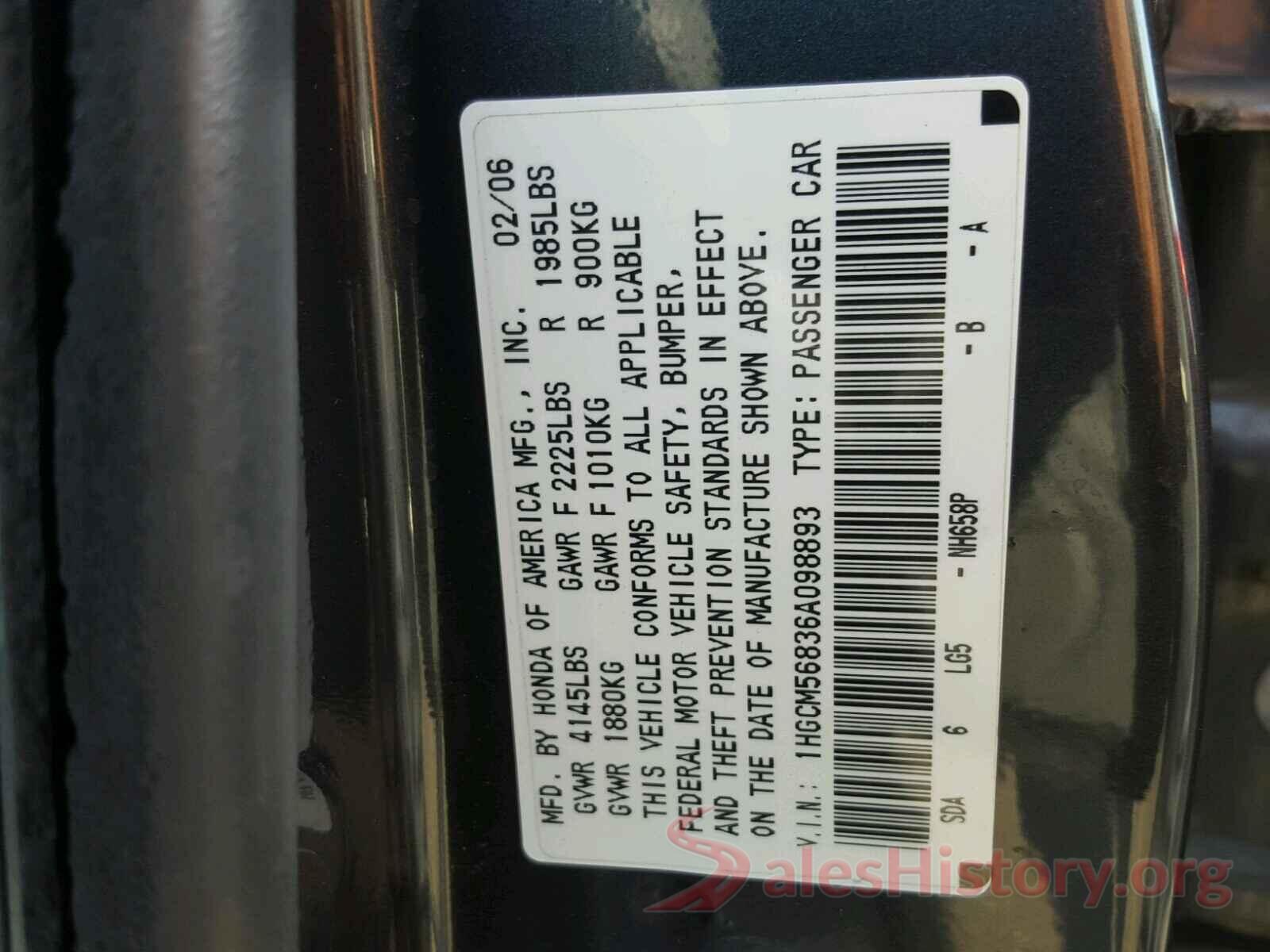 1C6HJTAG0LL162105 2006 HONDA ACCORD