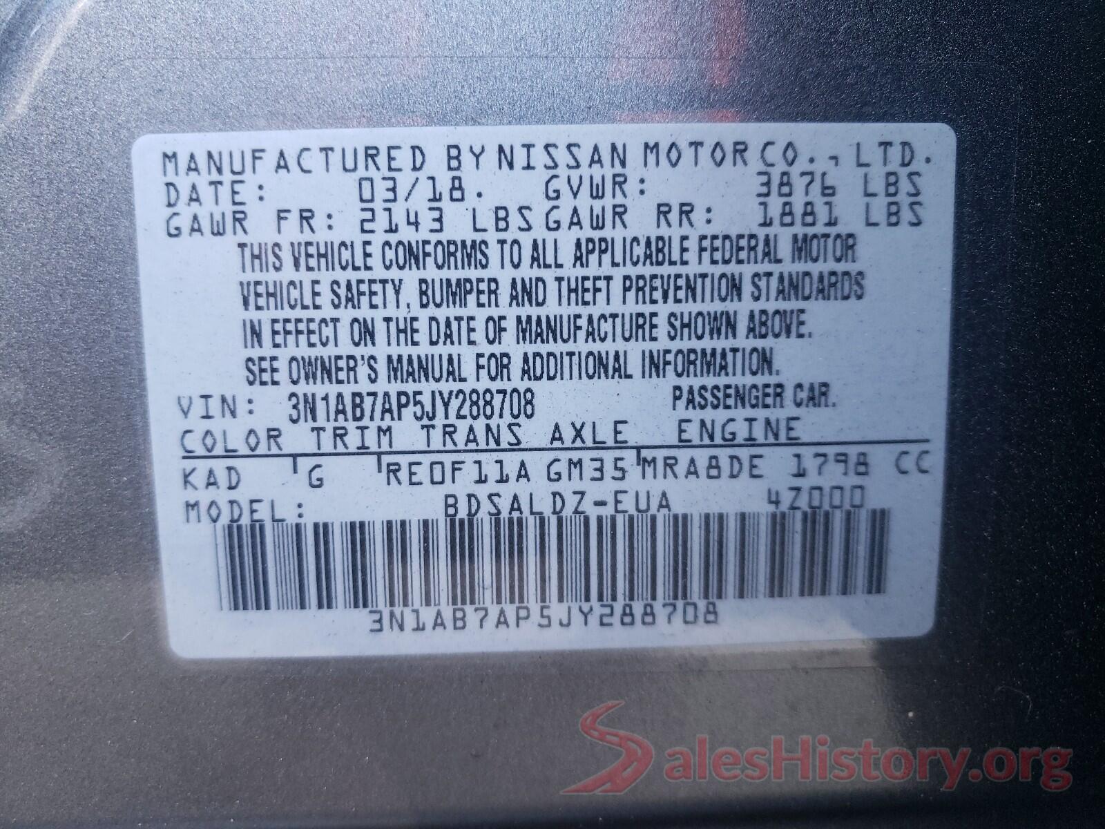 3N1AB7AP5JY288708 2018 NISSAN SENTRA