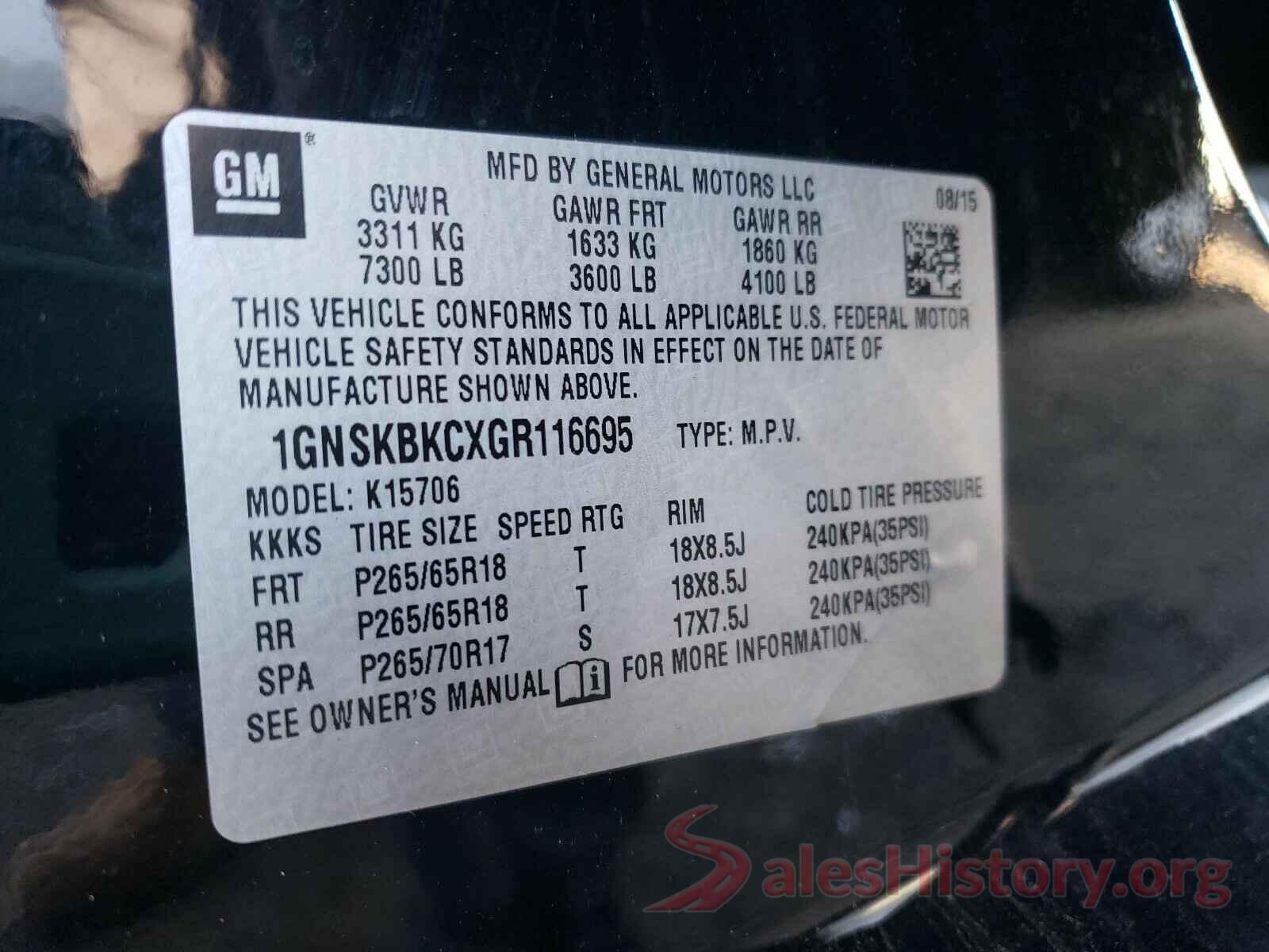 KNDPB3ACXG7858726 2016 CHEVROLET TAHOE