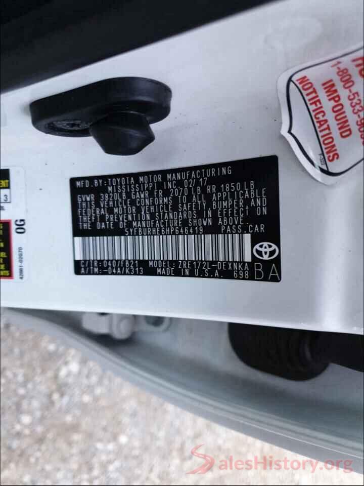 5YFBURHE6HP646419 2017 TOYOTA COROLLA