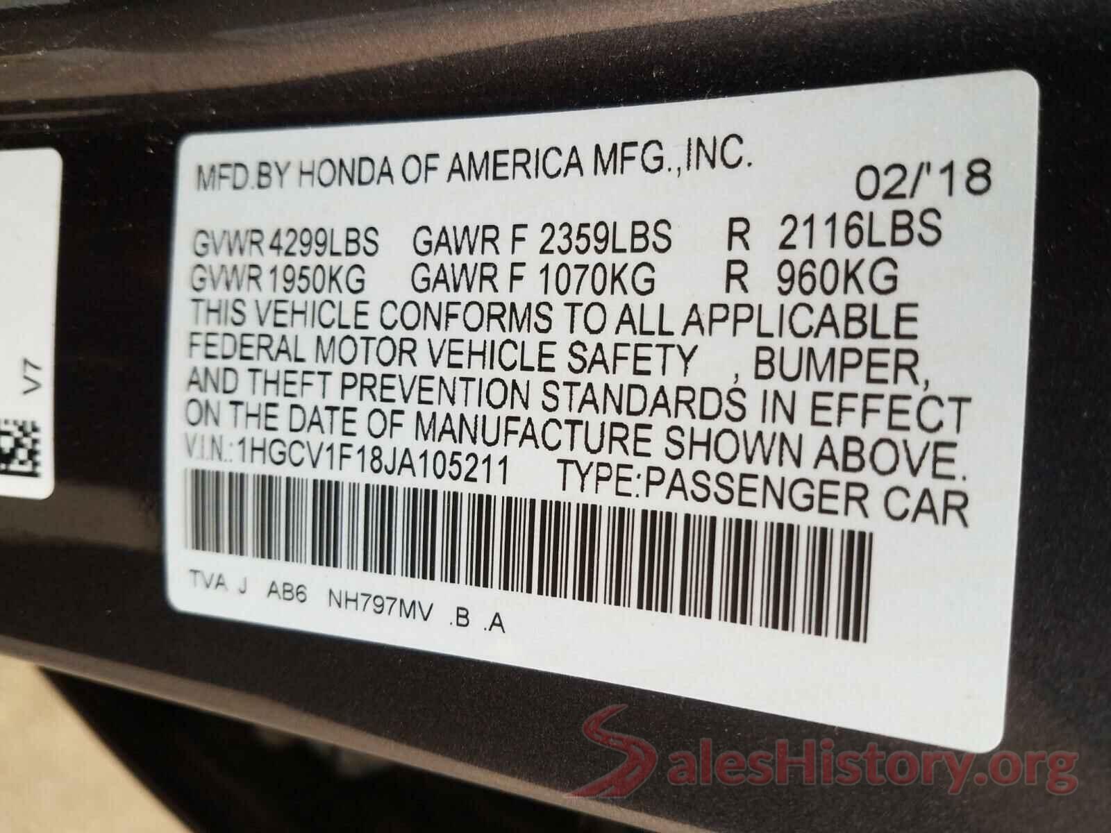 1HGCV1F18JA105211 2018 HONDA ACCORD