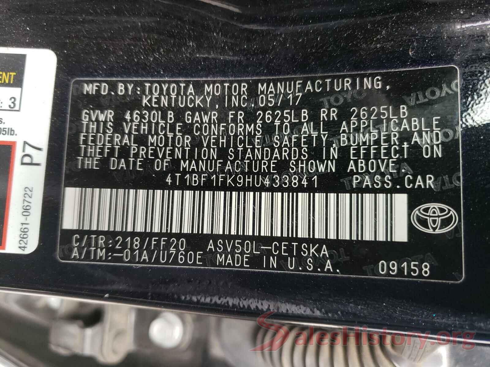 4T1BF1FK9HU433841 2017 TOYOTA CAMRY