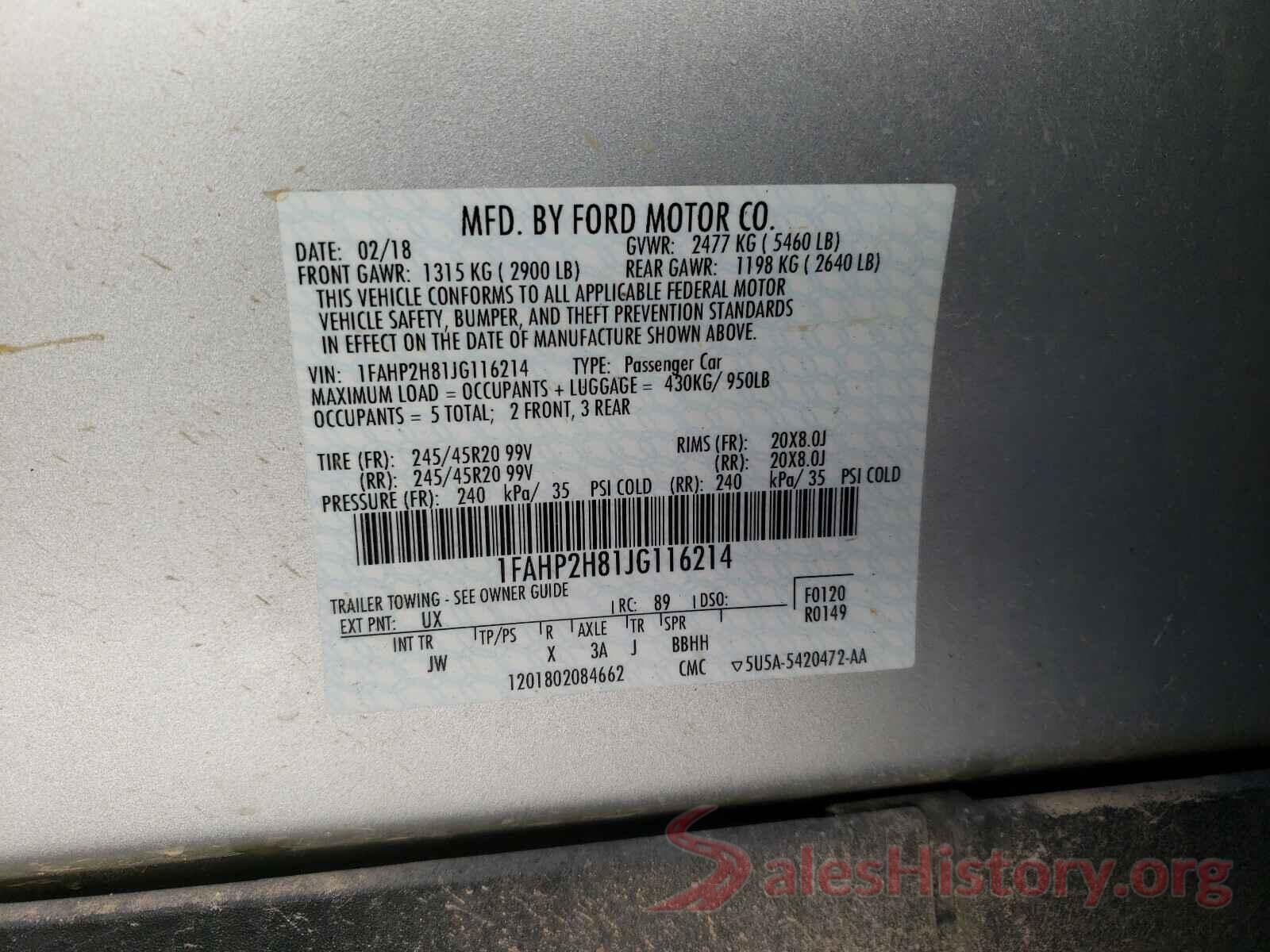 1FAHP2H81JG116214 2018 FORD TAURUS