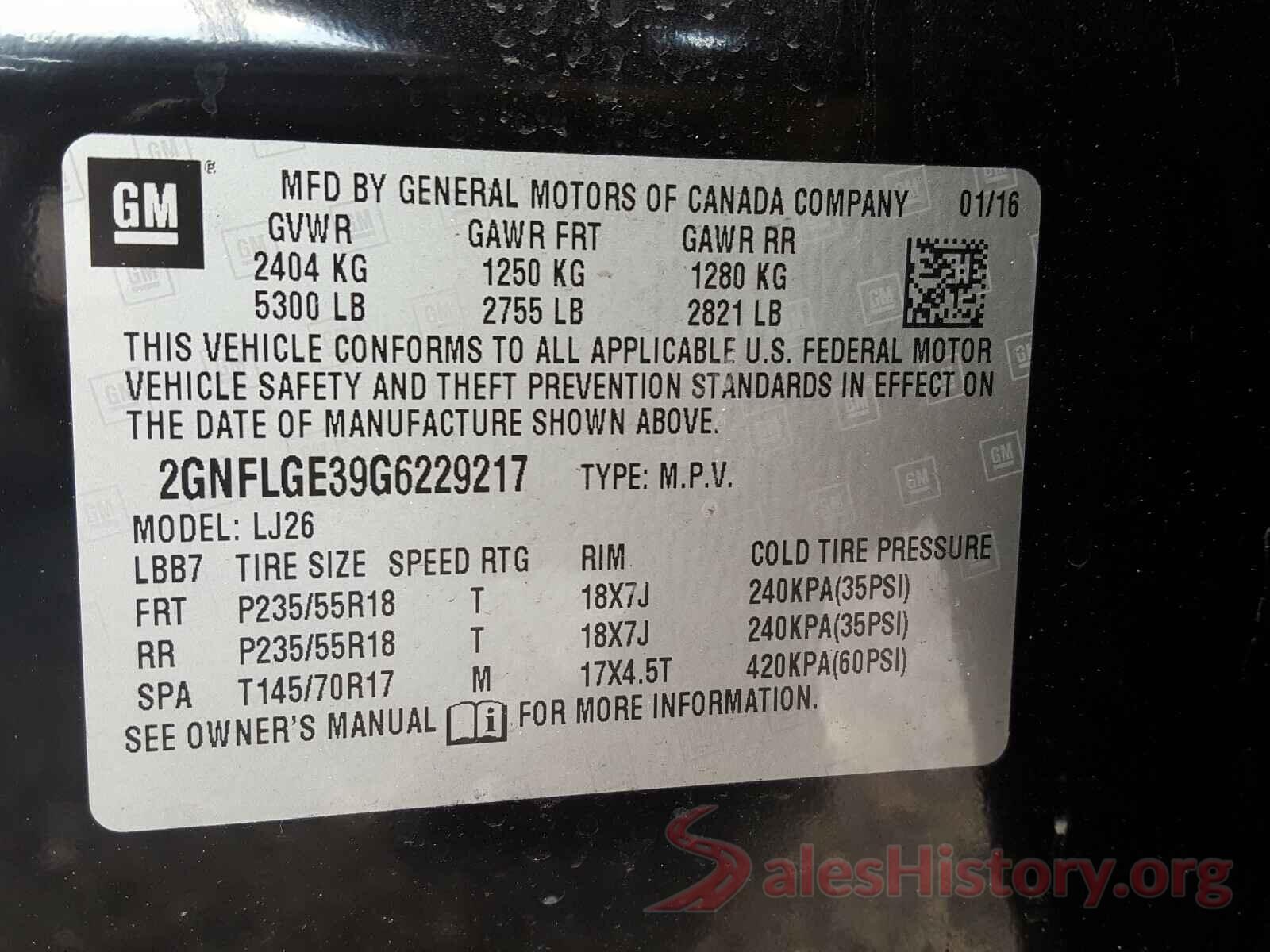 2GNFLGE39G6229217 2016 CHEVROLET EQUINOX