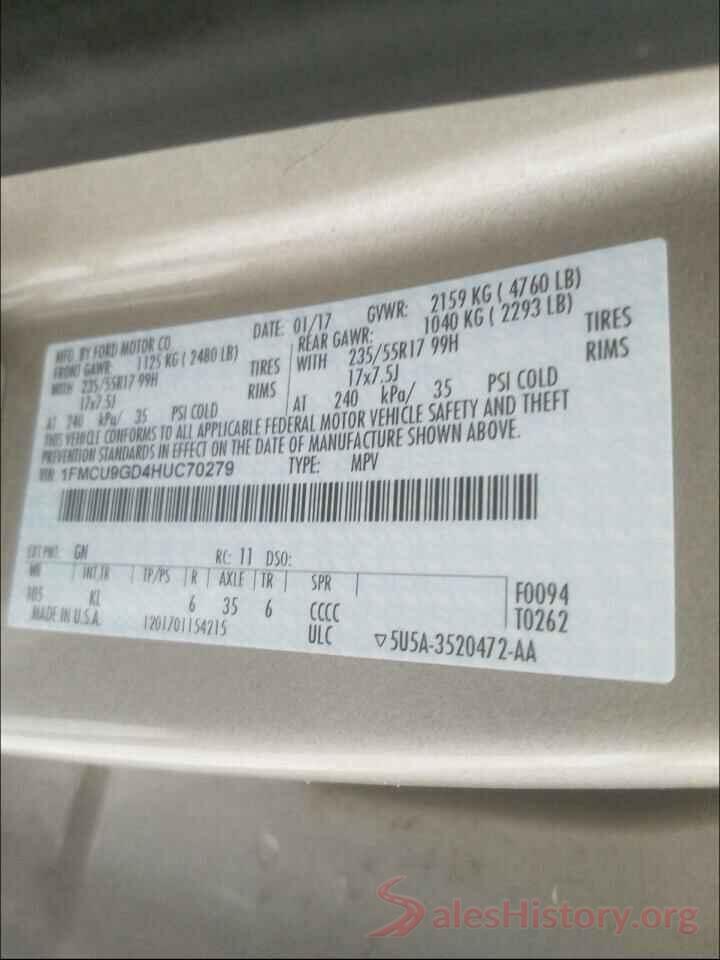 1FMCU9GD4HUC70279 2017 FORD ESCAPE