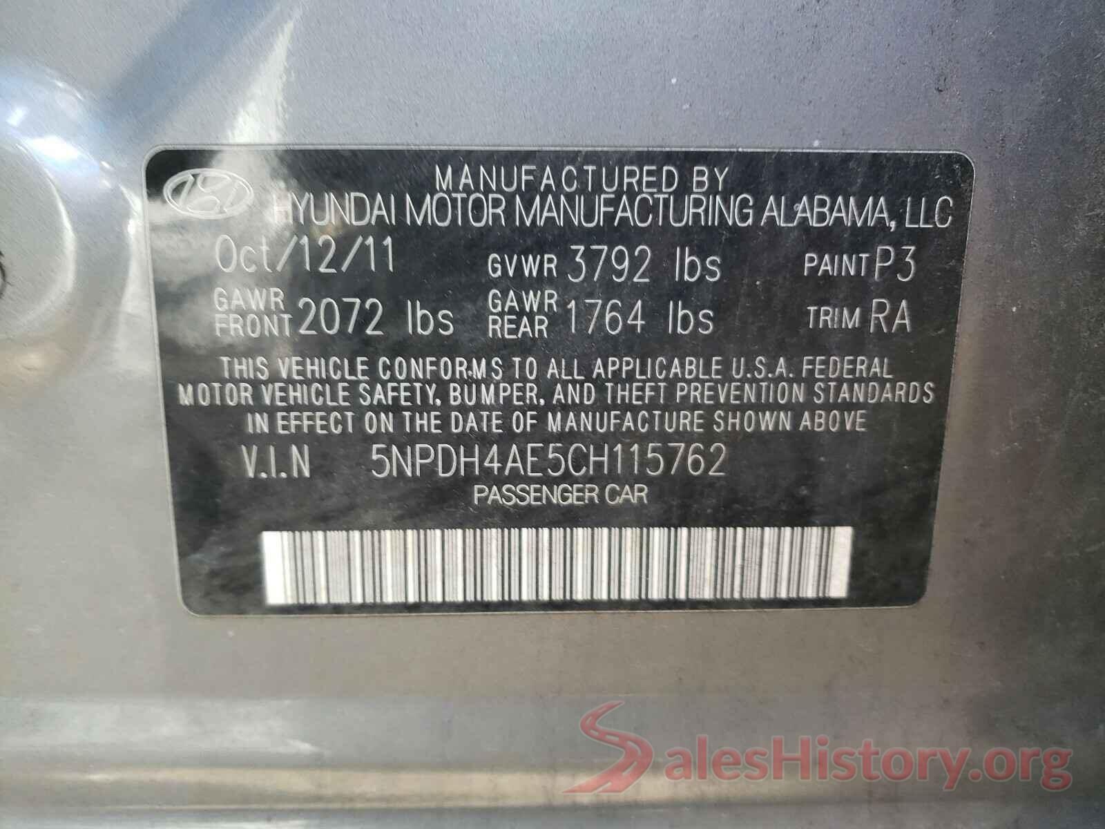 WP1AE2A25HLA68322 2012 HYUNDAI ELANTRA