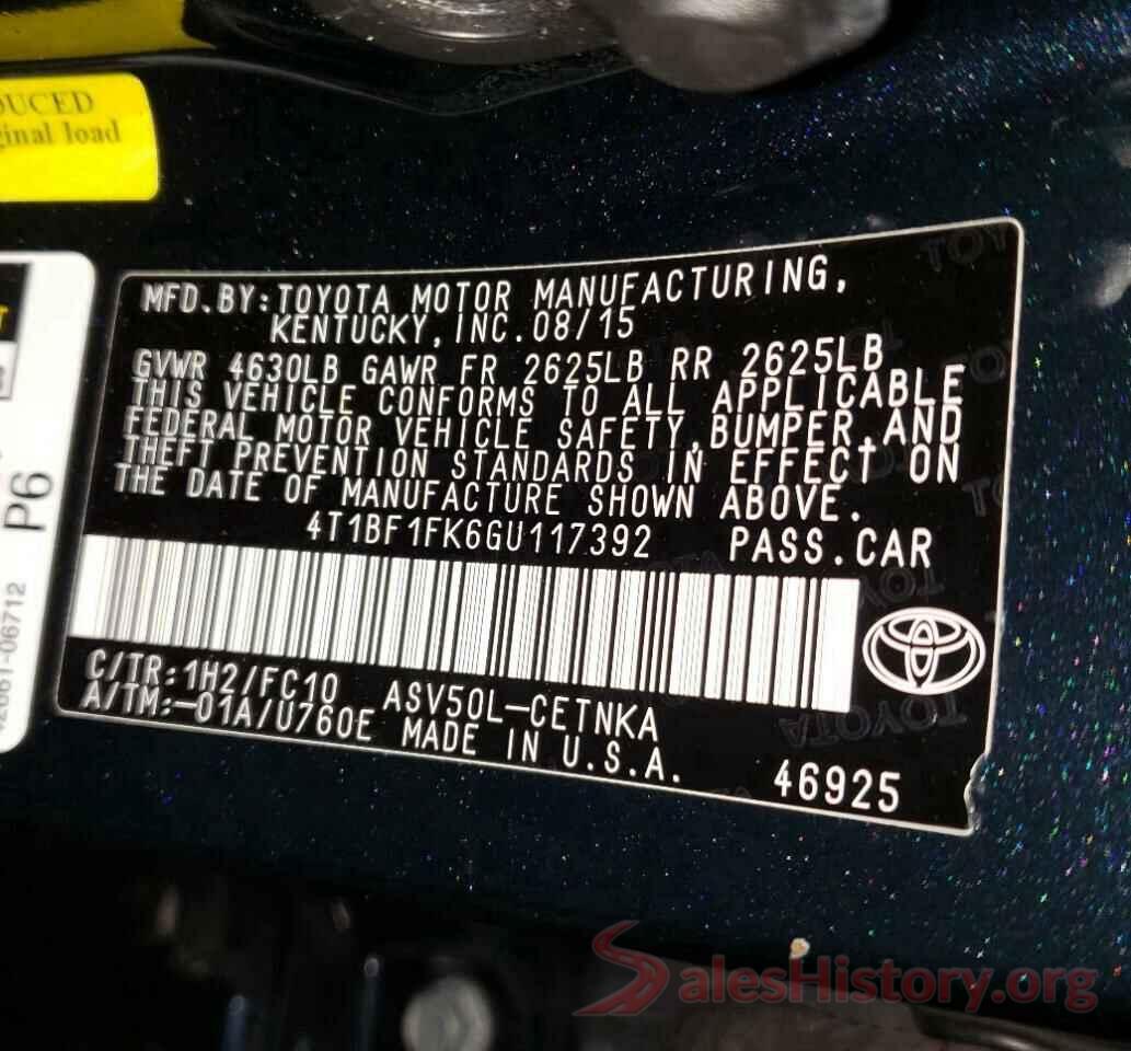 4T1BF1FK6GU117392 2016 TOYOTA CAMRY