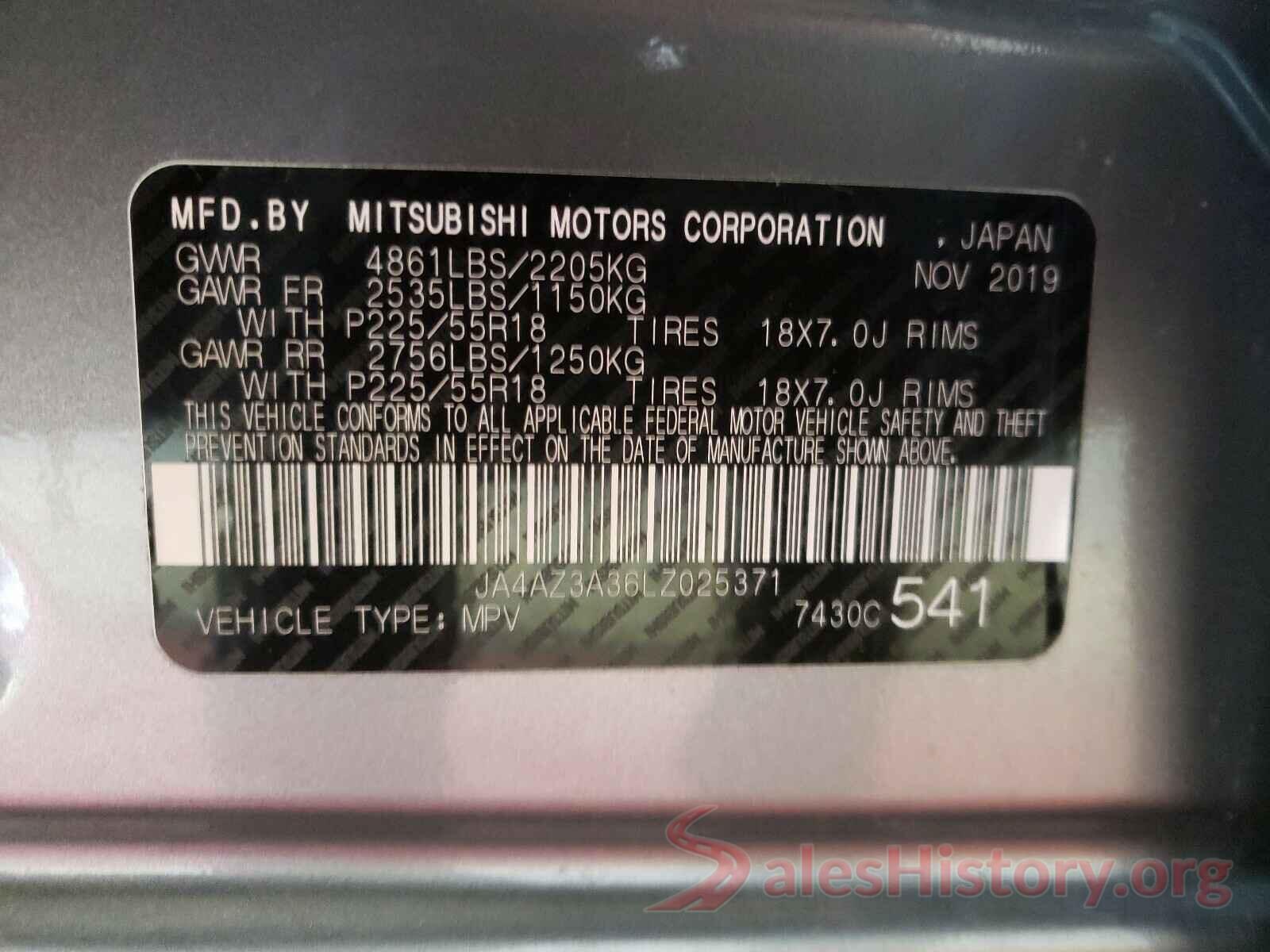 JA4AZ3A36LZ025371 2020 MITSUBISHI OUTLANDER