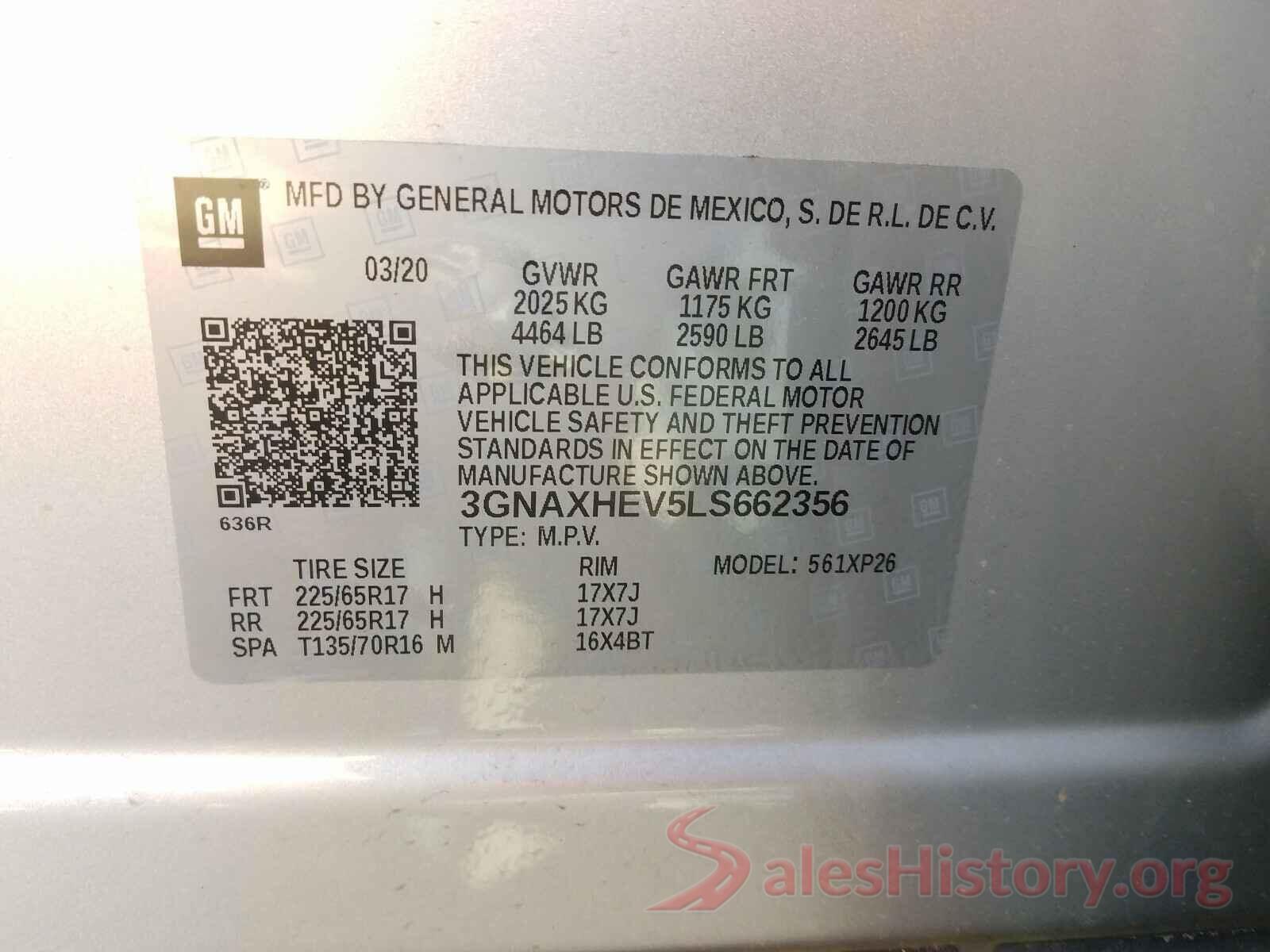 3GNAXHEV5LS662356 2020 CHEVROLET EQUINOX