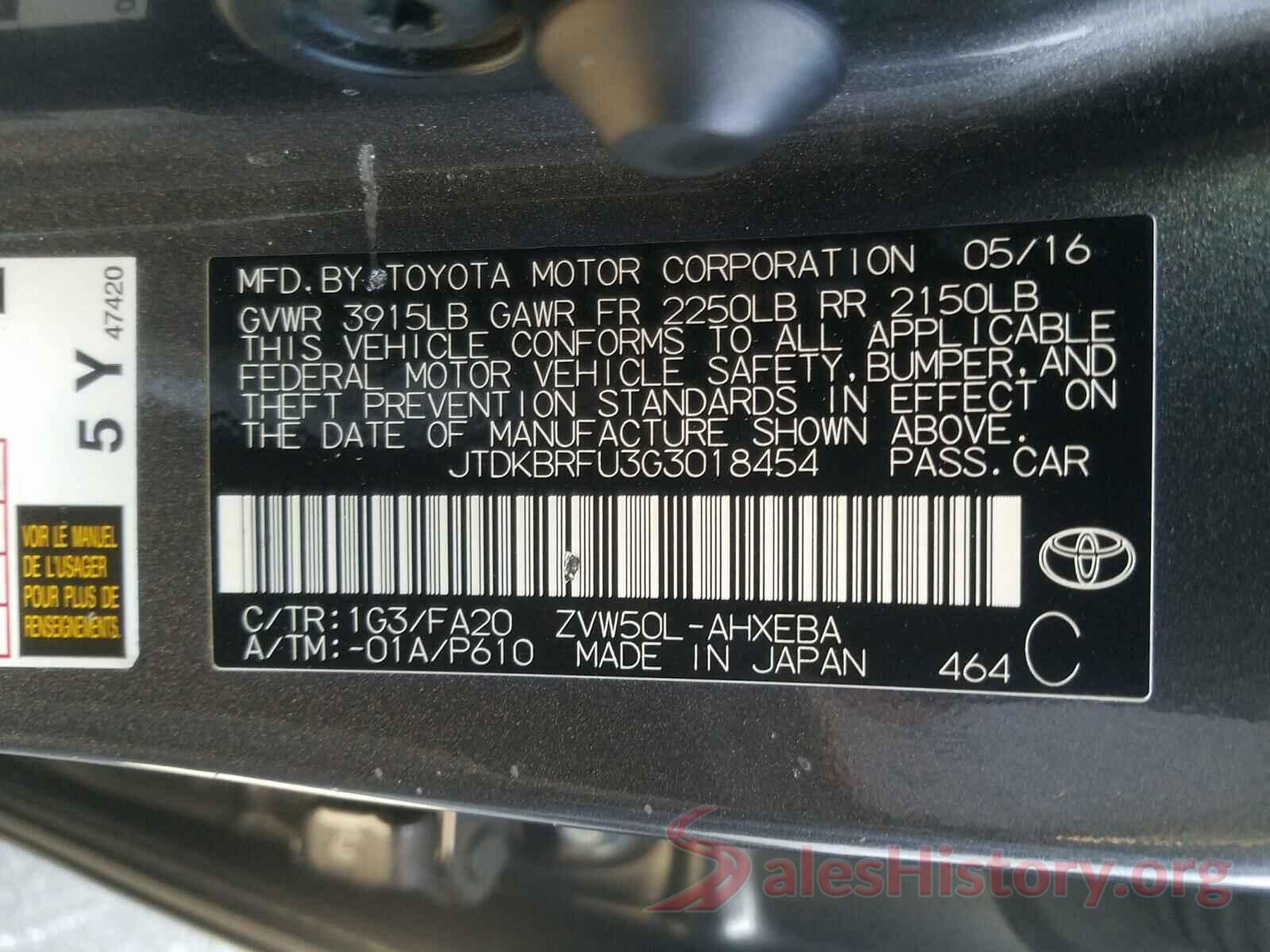 JTDKBRFU3G3018454 2016 TOYOTA PRIUS