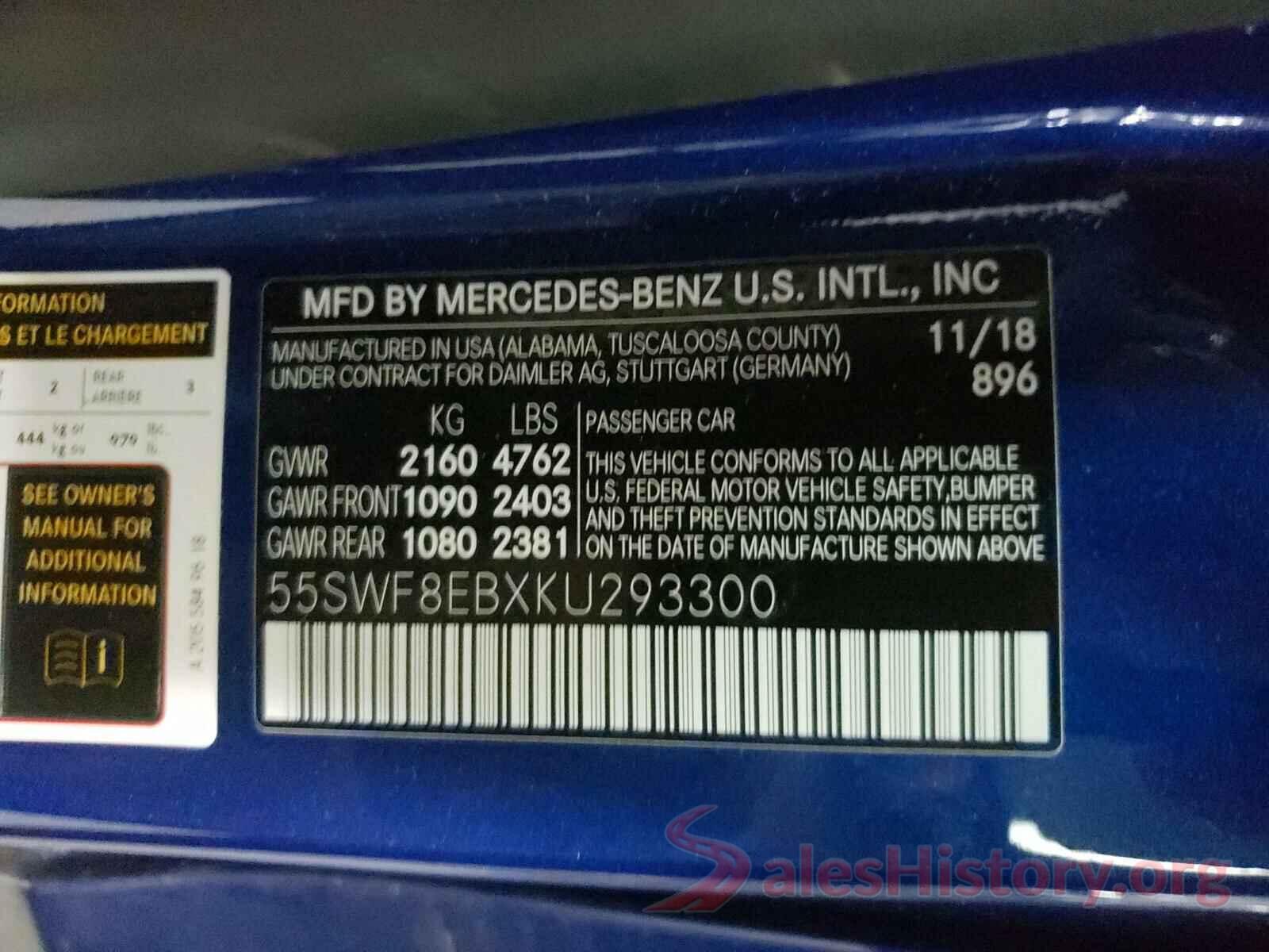 55SWF8EBXKU293300 2019 MERCEDES-BENZ C CLASS