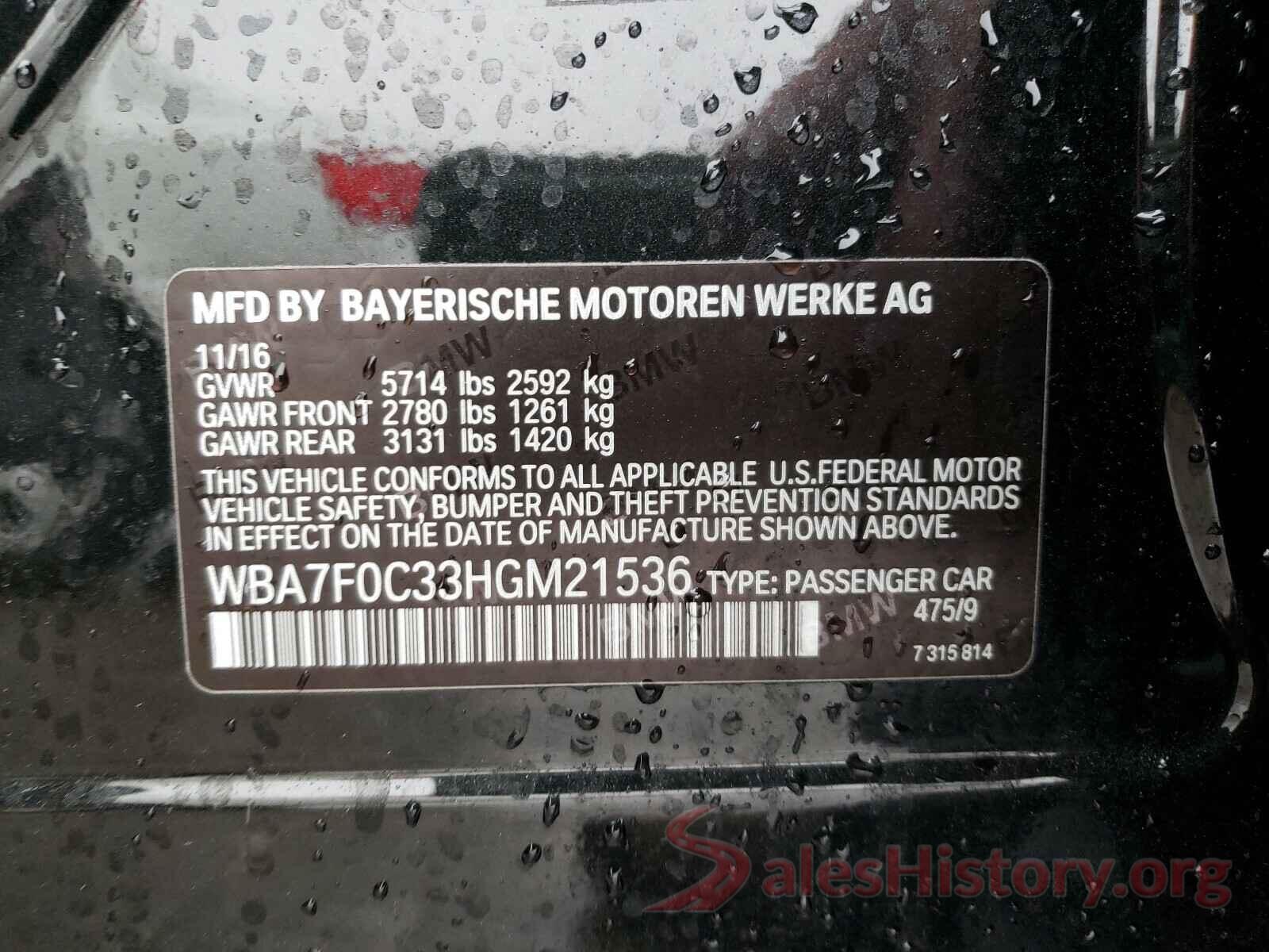 WBA7F0C33HGM21536 2017 BMW 7 SERIES