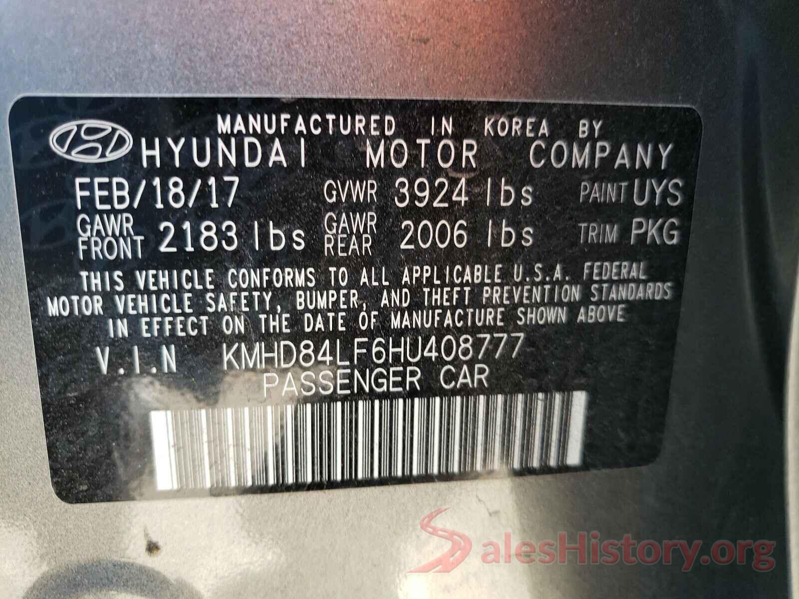 KMHD84LF6HU408777 2017 HYUNDAI ELANTRA