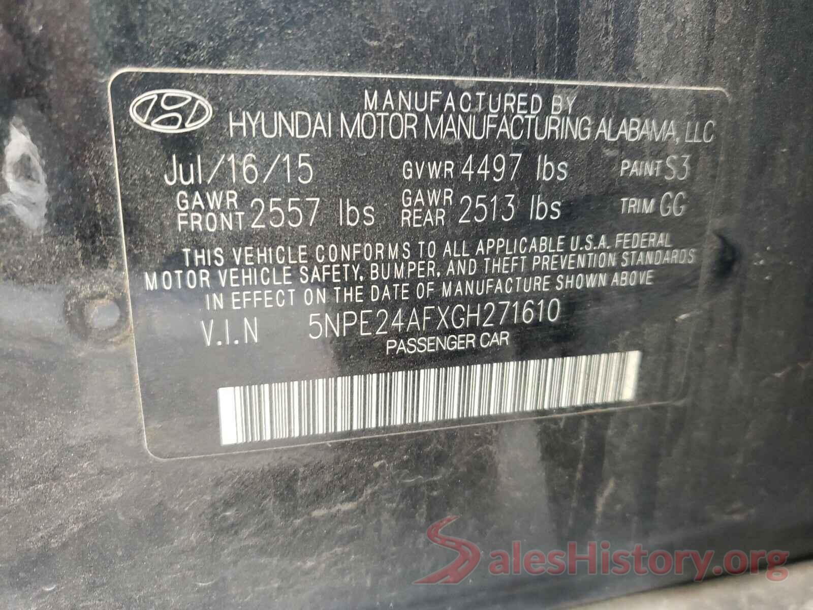 5NPE24AFXGH271610 2016 HYUNDAI SONATA