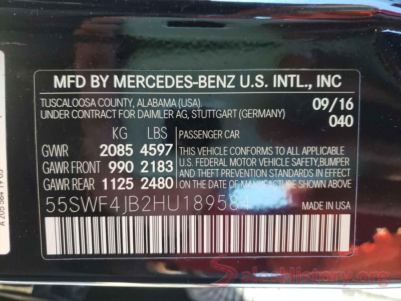 55SWF4JB2HU189584 2017 MERCEDES-BENZ C CLASS