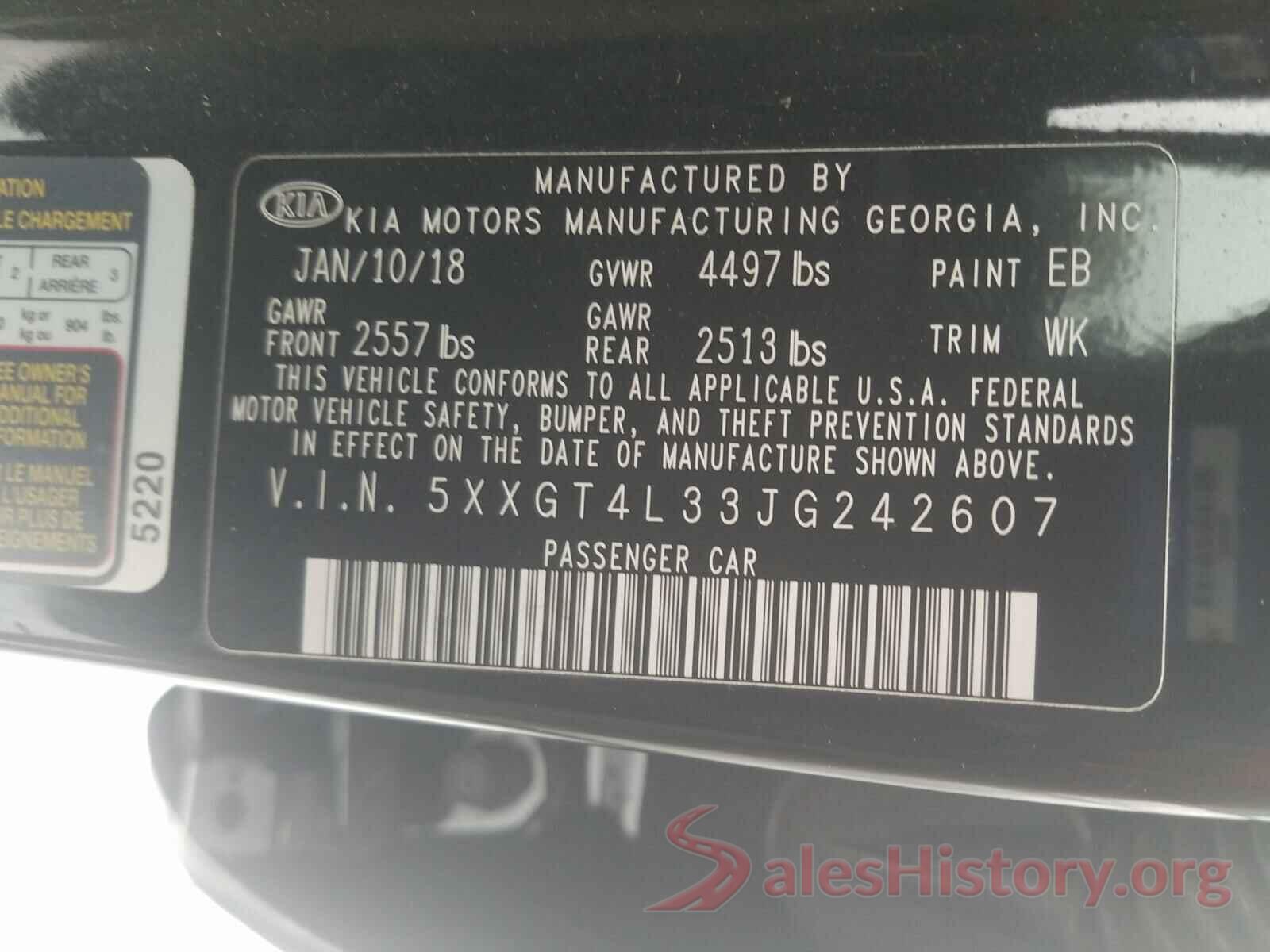 5XXGT4L33JG242607 2018 KIA OPTIMA