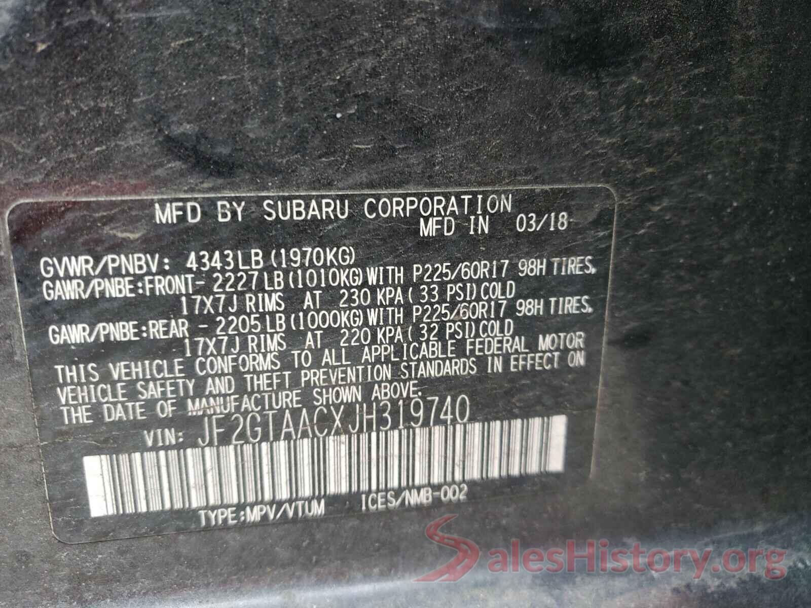 JF2GTAACXJH319740 2018 SUBARU CROSSTREK