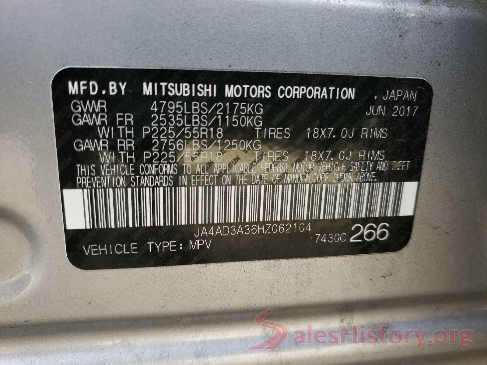 JA4AD3A36HZ062104 2017 MITSUBISHI OUTLANDER