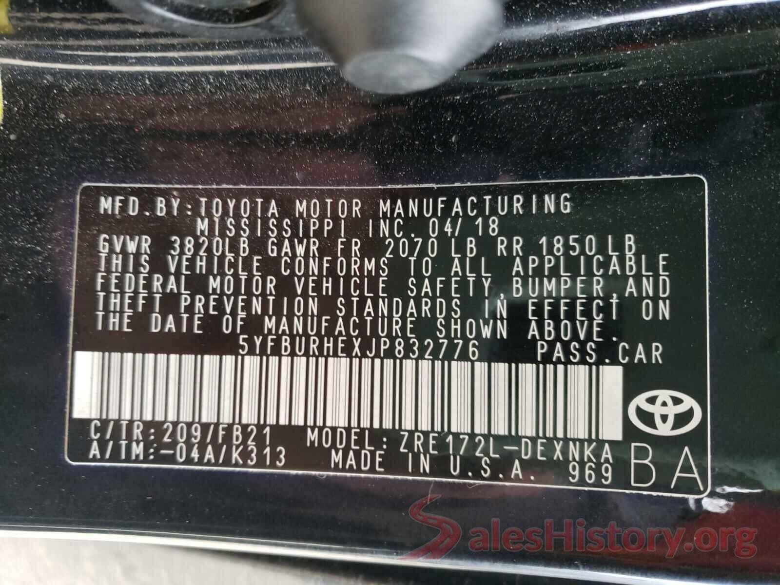 5YFBURHEXJP832776 2018 TOYOTA COROLLA