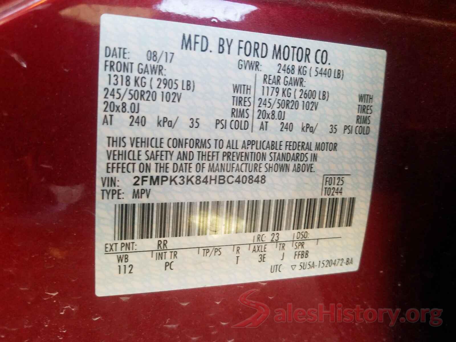 2FMPK3K84HBC40848 2017 FORD EDGE