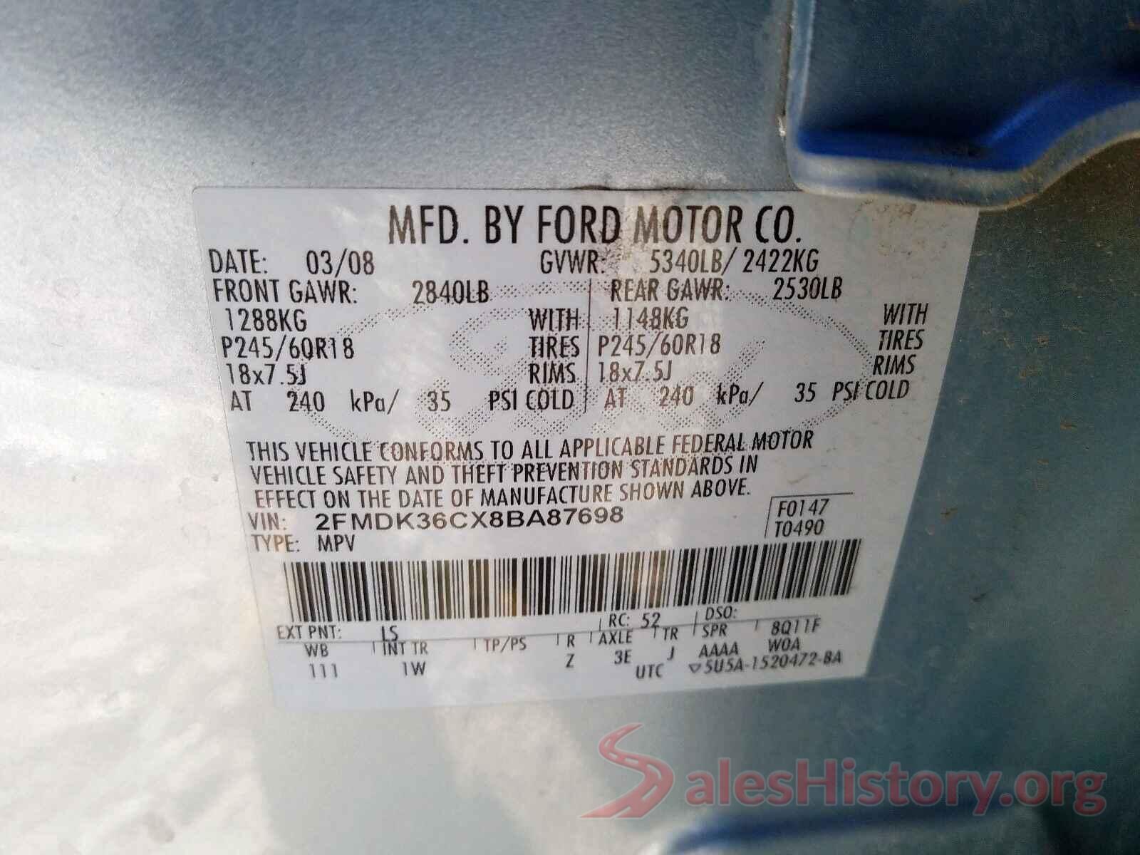 5TDGBRCH3MS023533 2008 FORD EDGE