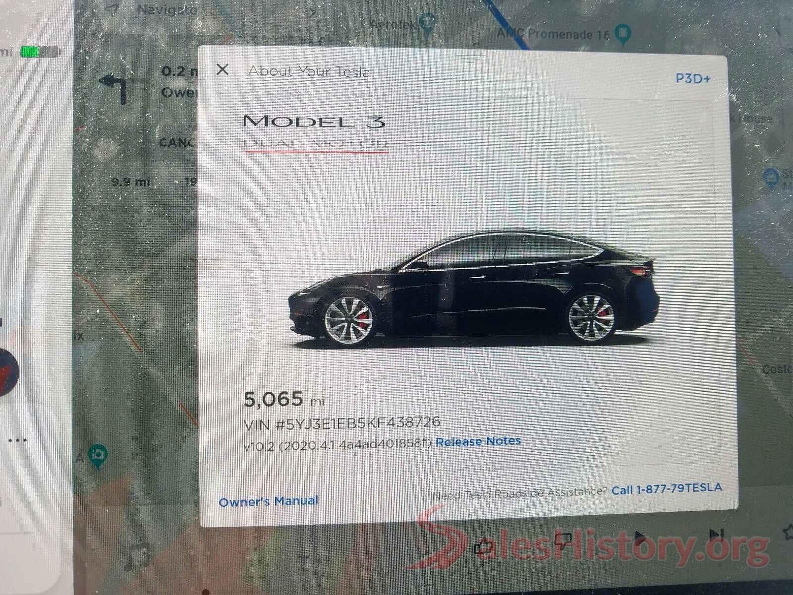 5YJ3E1EB5KF438726 2019 TESLA MODEL 3