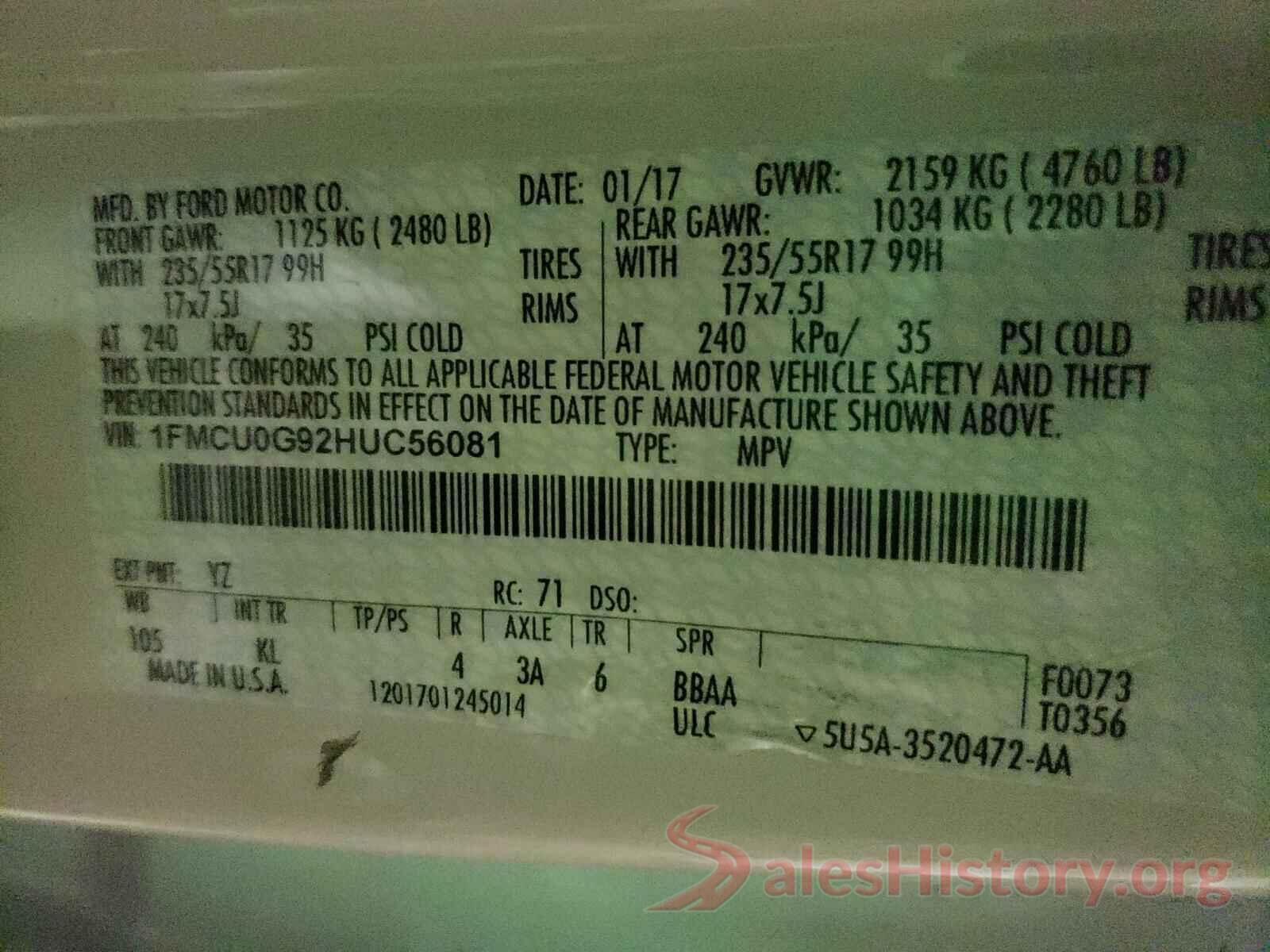 1FMCU0G92HUC56081 2017 FORD ESCAPE