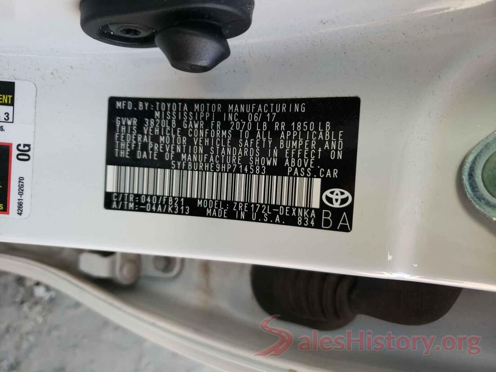 5YFBURHE9HP714583 2017 TOYOTA COROLLA