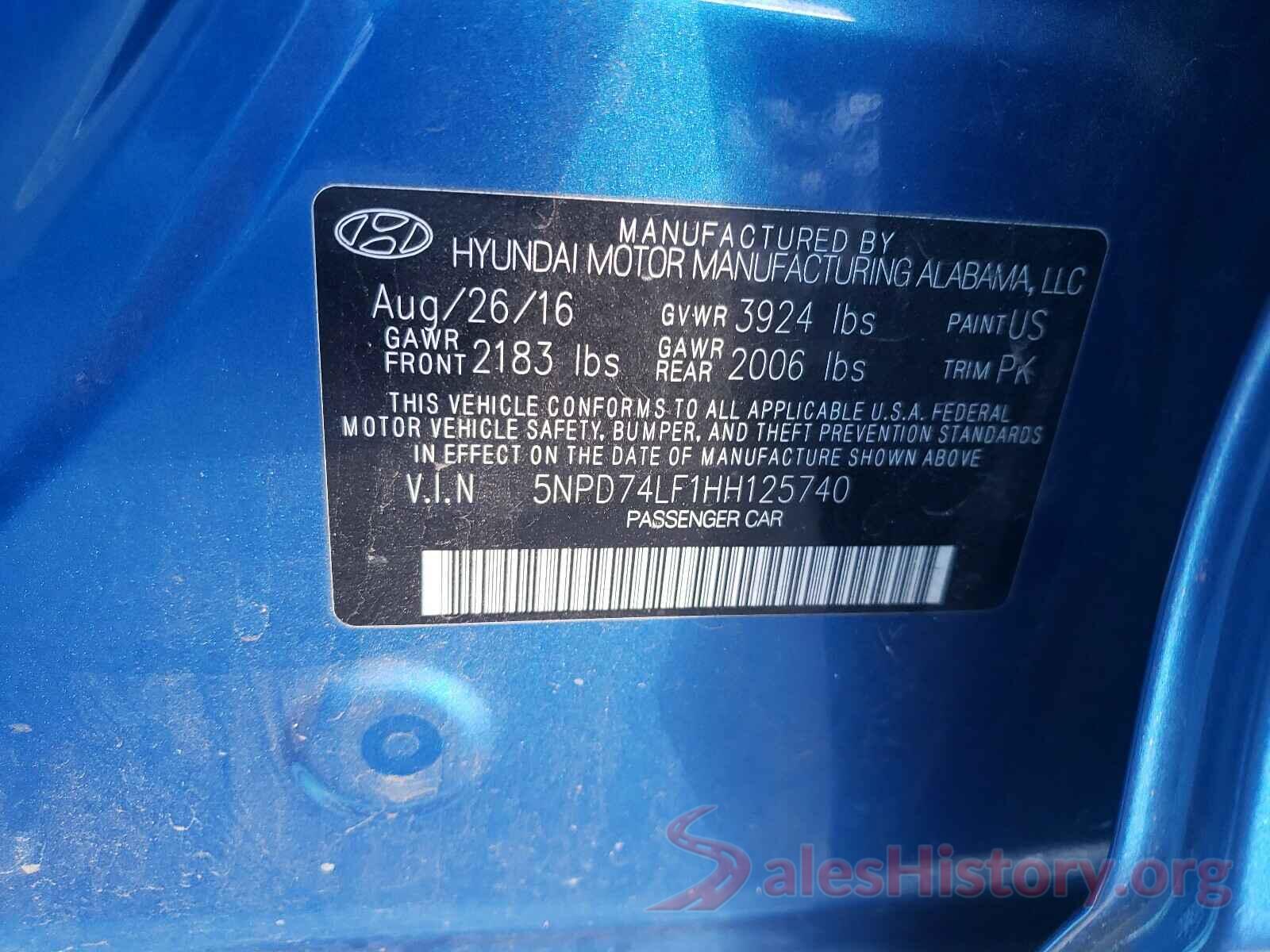 5NPD74LF1HH125740 2017 HYUNDAI ELANTRA