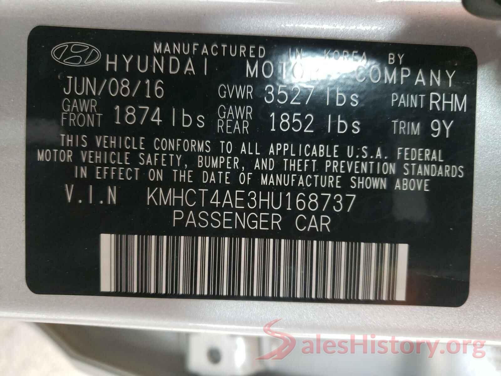 KMHCT4AE3HU168737 2017 HYUNDAI ACCENT